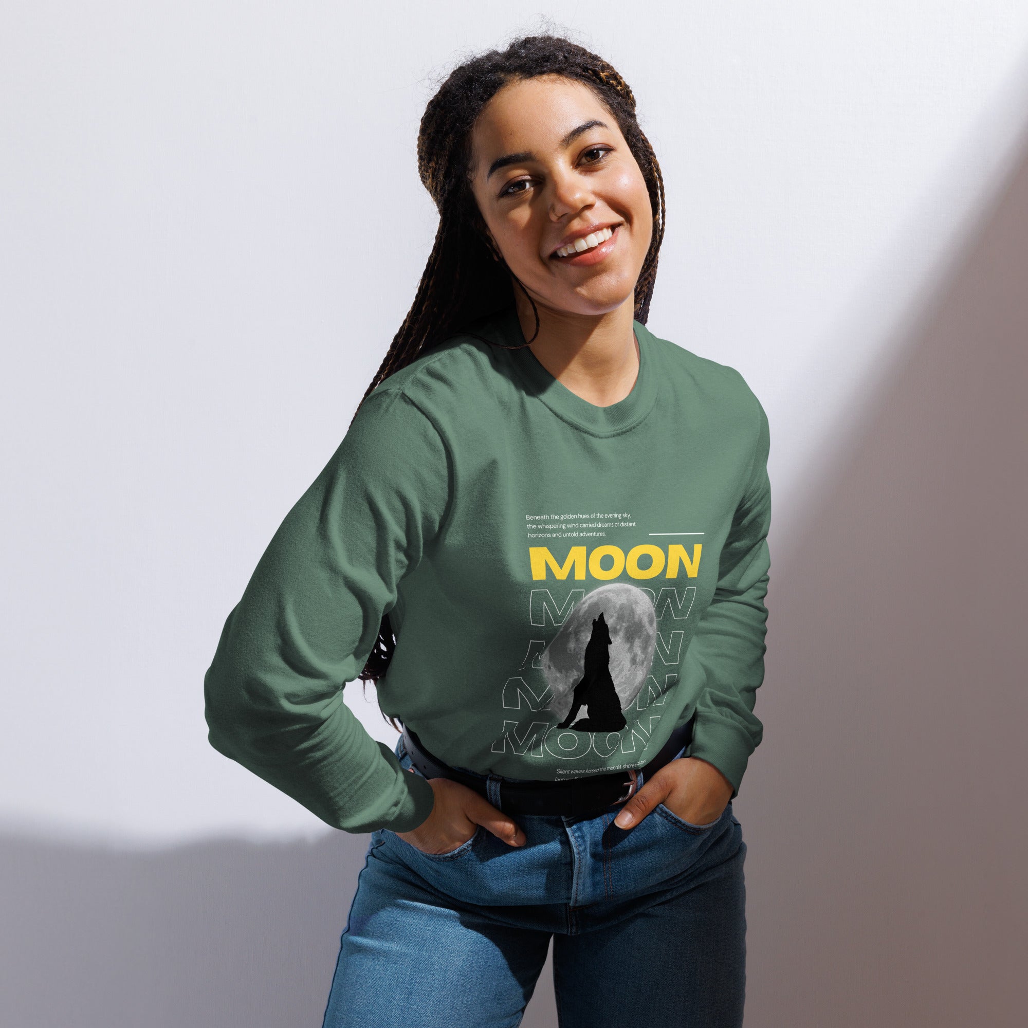 Unisex Garment-dyed heavyweight long-sleeve shirt | Moon long-sleeve shirt AwRans Clothing unisex-garment-dyed-heavyweight-long-sleeve-shirt-light-green-front-67eaaf412fbf4