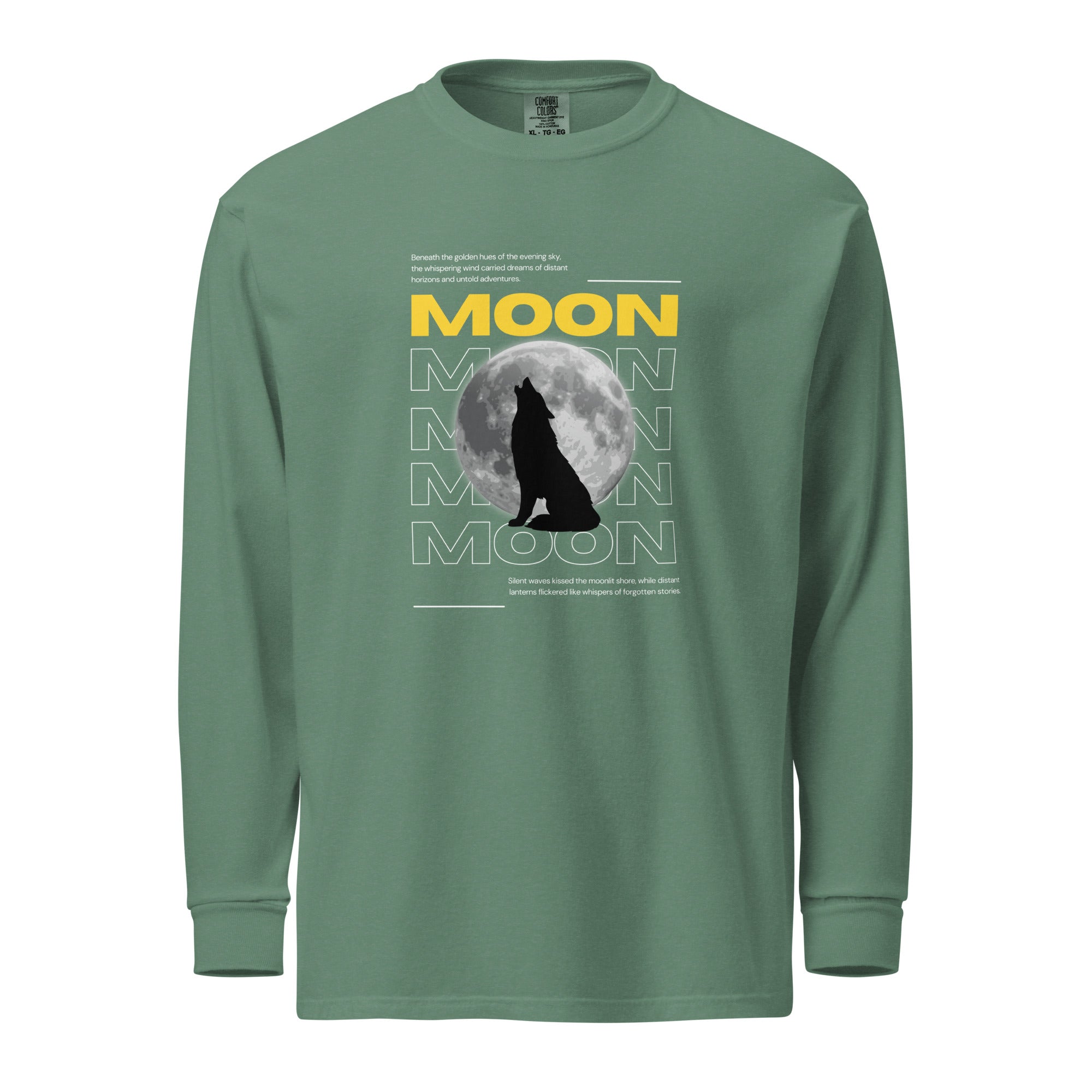 Unisex Garment-dyed heavyweight long-sleeve shirt | Moon long-sleeve shirt AwRans Clothing unisex-garment-dyed-heavyweight-long-sleeve-shirt-light-green-front-67eaaf4136646