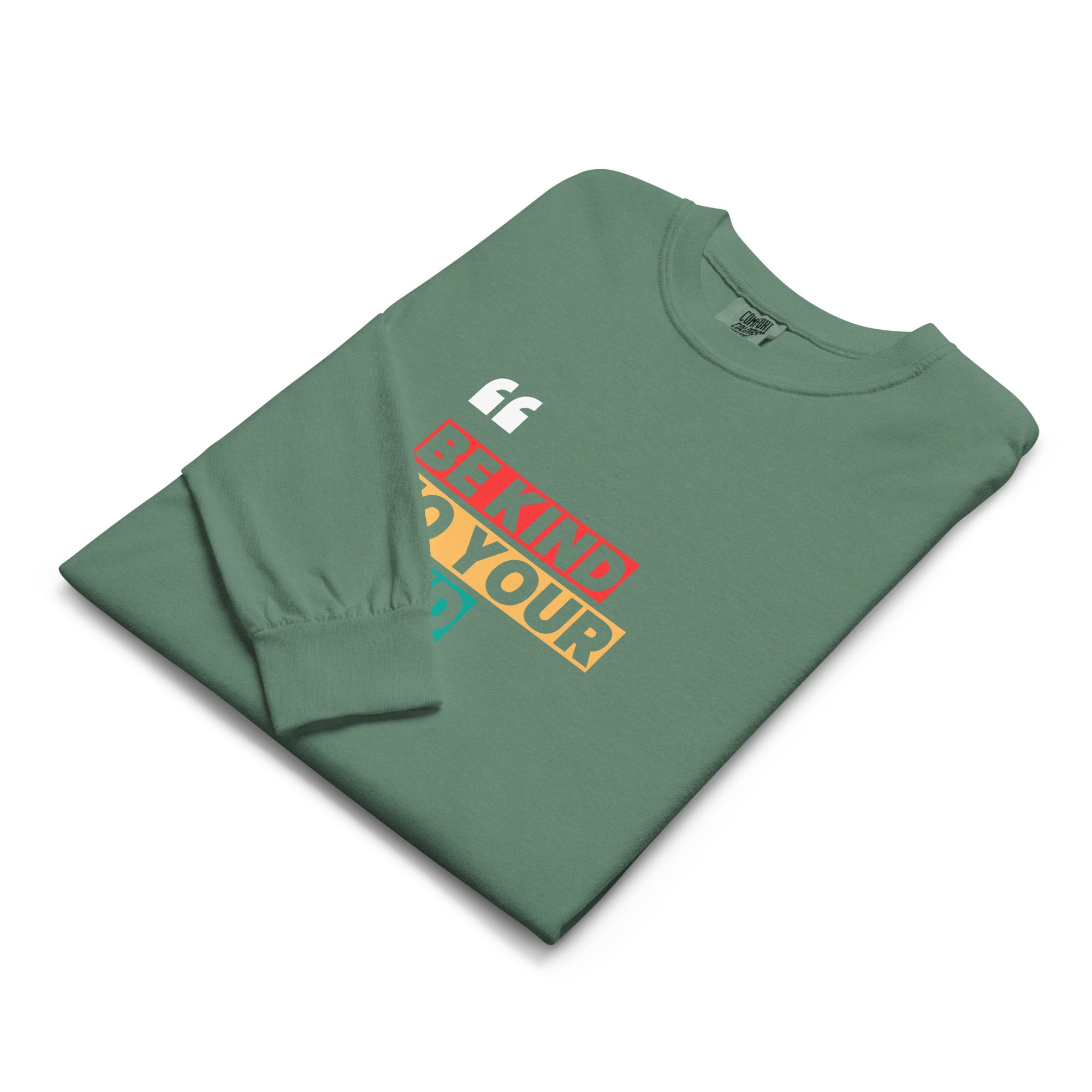 Unisex Garment-dyed heavyweight long-sleeve shirt | Be Kind To Your Mind long-sleeve shirt AwRans Clothing unisex-garment-dyed-heavyweight-long-sleeve-shirt-light-green-front-67eaaff176b1c