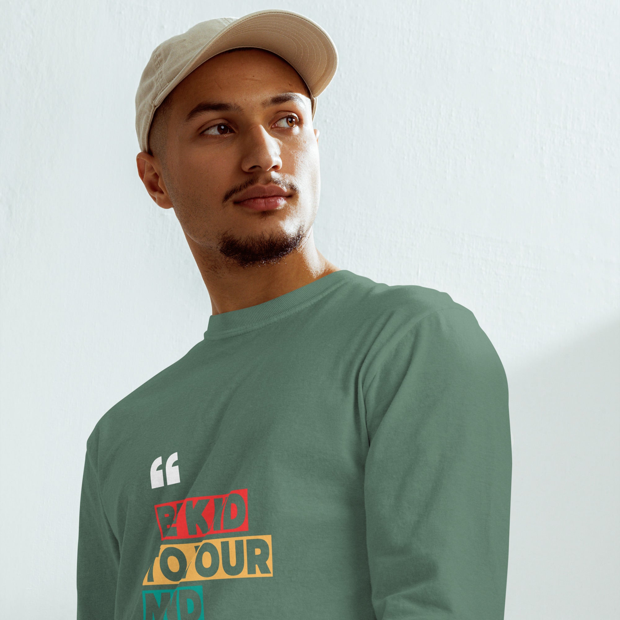 Unisex Garment-dyed heavyweight long-sleeve shirt | Be Kind To Your Mind long-sleeve shirt AwRans Clothing unisex-garment-dyed-heavyweight-long-sleeve-shirt-light-green-front-67eaaff177868