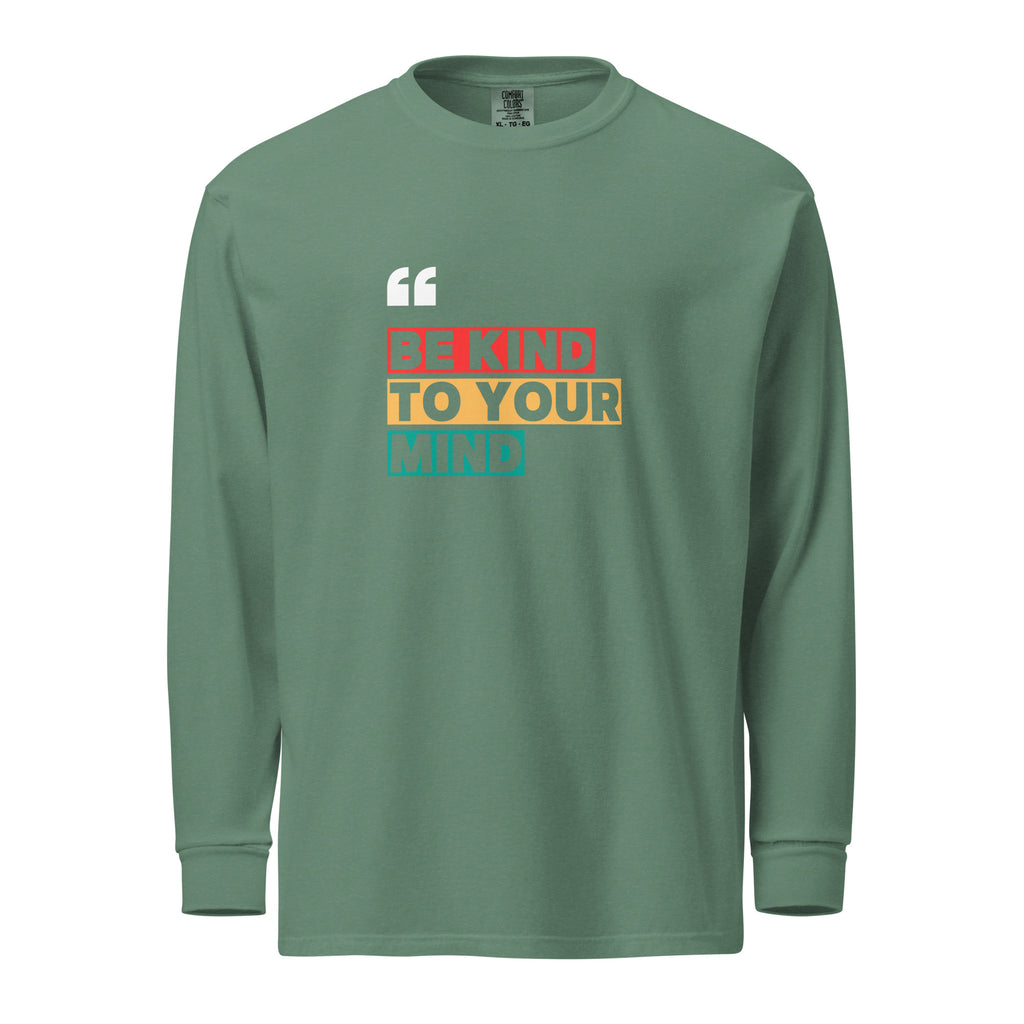 Unisex Garment-dyed heavyweight long-sleeve shirt | Be Kind To Your Mind long-sleeve shirt AwRans Clothing unisex-garment-dyed-heavyweight-long-sleeve-shirt-light-green-front-67eaaff17eea5