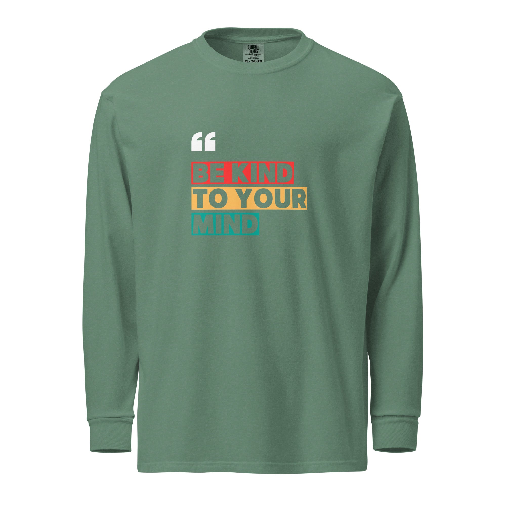 Unisex Garment-dyed heavyweight long-sleeve shirt | Be Kind To Your Mind long-sleeve shirt AwRans Clothing unisex-garment-dyed-heavyweight-long-sleeve-shirt-light-green-front-67eaaff17eea5