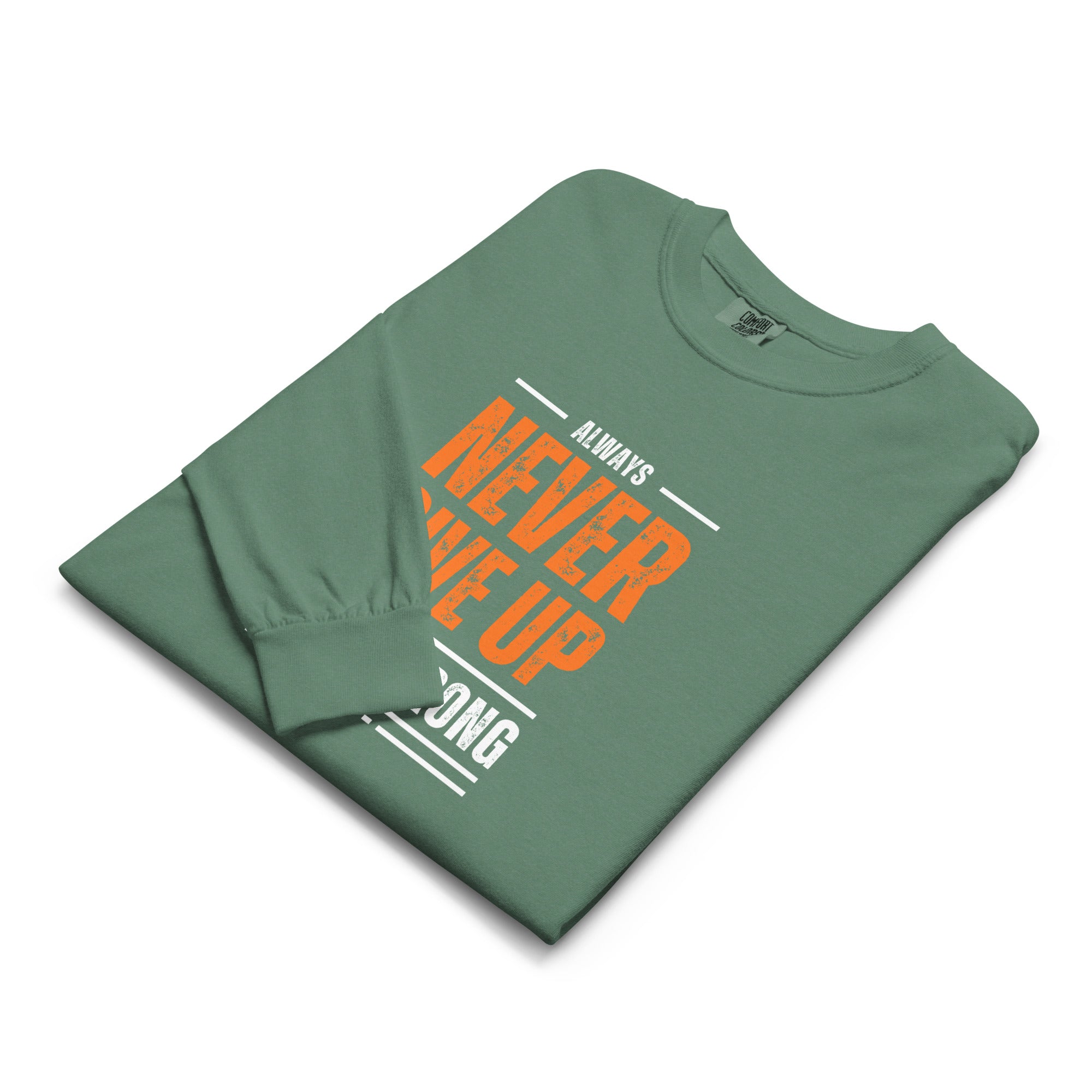 Unisex Garment-dyed heavyweight long-sleeve shirt | Always Never Give Up Stay Strong long-sleeve shirt AwRans Clothing unisex-garment-dyed-heavyweight-long-sleeve-shirt-light-green-front-67eab0a3d2293