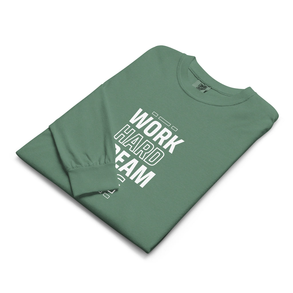 Unisex Garment-dyed heavyweight long-sleeve shirt | Work Hard , Dream Big long-sleeve shirt AwRans Clothing unisex-garment-dyed-heavyweight-long-sleeve-shirt-light-green-front-67eab157b7306