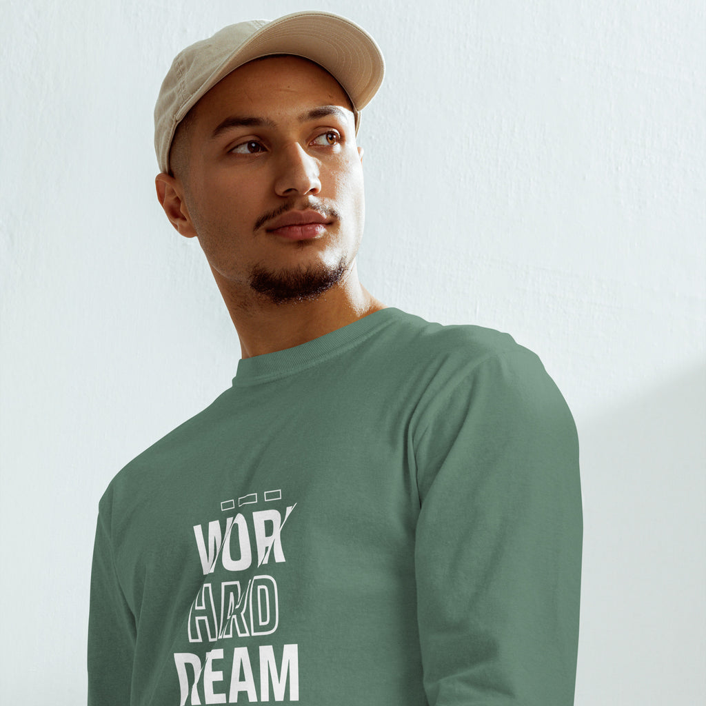 Unisex Garment-dyed heavyweight long-sleeve shirt | Work Hard , Dream Big long-sleeve shirt AwRans Clothing unisex-garment-dyed-heavyweight-long-sleeve-shirt-light-green-front-67eab157b7ec3