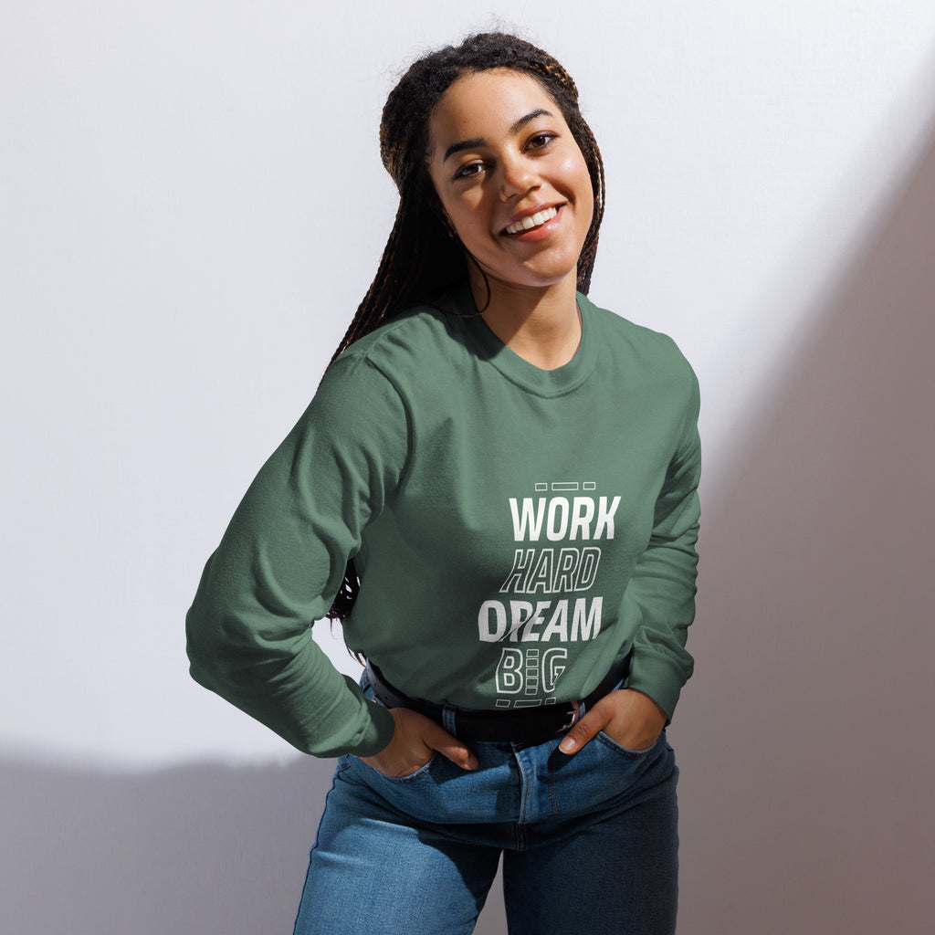 Unisex Garment-dyed heavyweight long-sleeve shirt | Work Hard , Dream Big long-sleeve shirt AwRans Clothing unisex-garment-dyed-heavyweight-long-sleeve-shirt-light-green-front-67eab157b8a46
