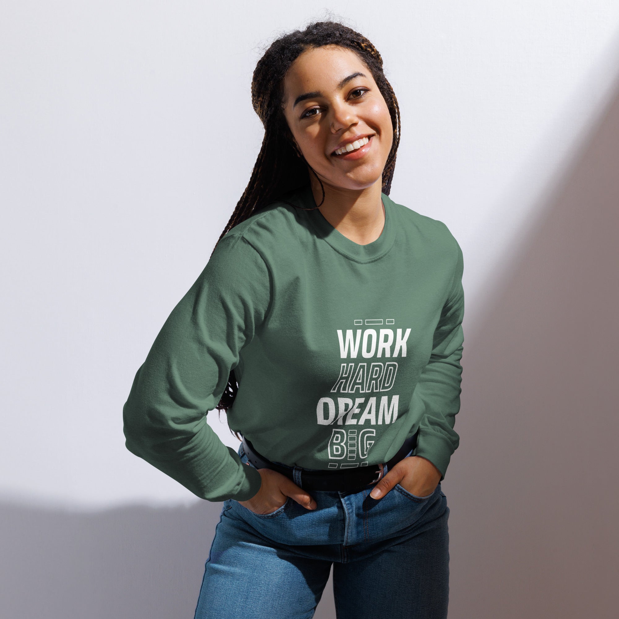 Unisex Garment-dyed heavyweight long-sleeve shirt | Work Hard , Dream Big long-sleeve shirt AwRans Clothing unisex-garment-dyed-heavyweight-long-sleeve-shirt-light-green-front-67eab157b8a46