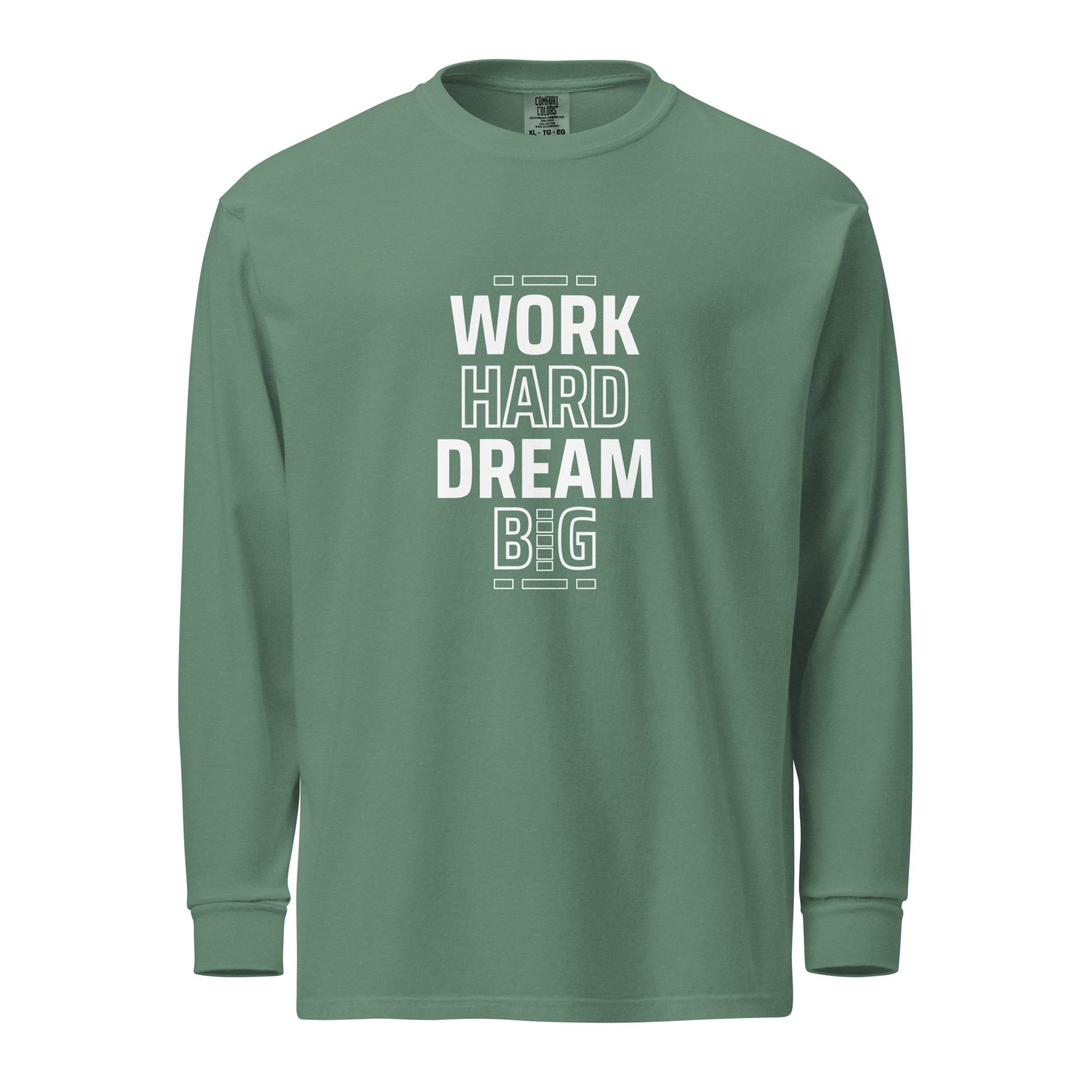 Unisex Garment-dyed heavyweight long-sleeve shirt | Work Hard , Dream Big long-sleeve shirt AwRans Clothing unisex-garment-dyed-heavyweight-long-sleeve-shirt-light-green-front-67eab157bf640
