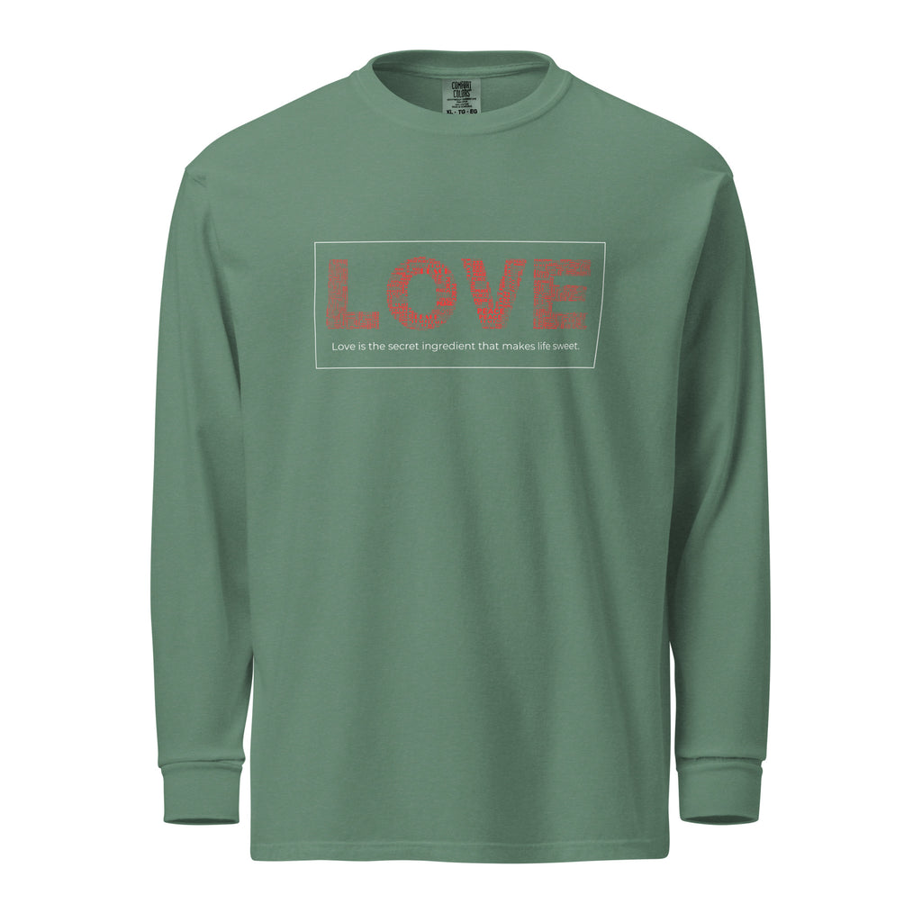 Unisex Garment-dyed heavyweight long-sleeve shirt | Love long-sleeve shirt AwRans Clothing unisex-garment-dyed-heavyweight-long-sleeve-shirt-light-green-front-67eab20c9790e