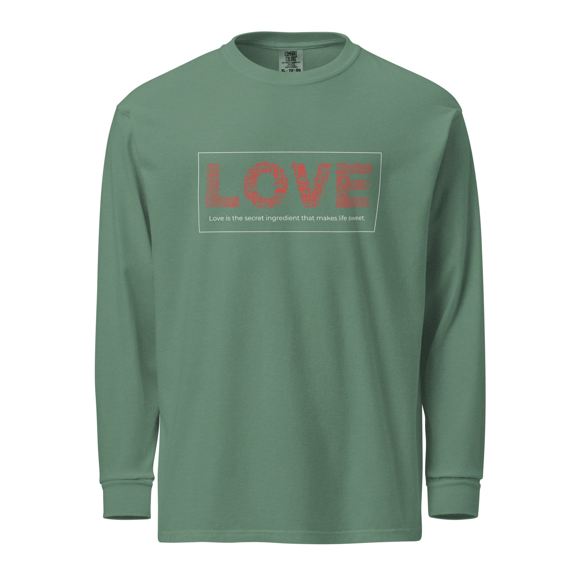 Unisex Garment-dyed heavyweight long-sleeve shirt | Love long-sleeve shirt AwRans Clothing unisex-garment-dyed-heavyweight-long-sleeve-shirt-light-green-front-67eab20c9790e
