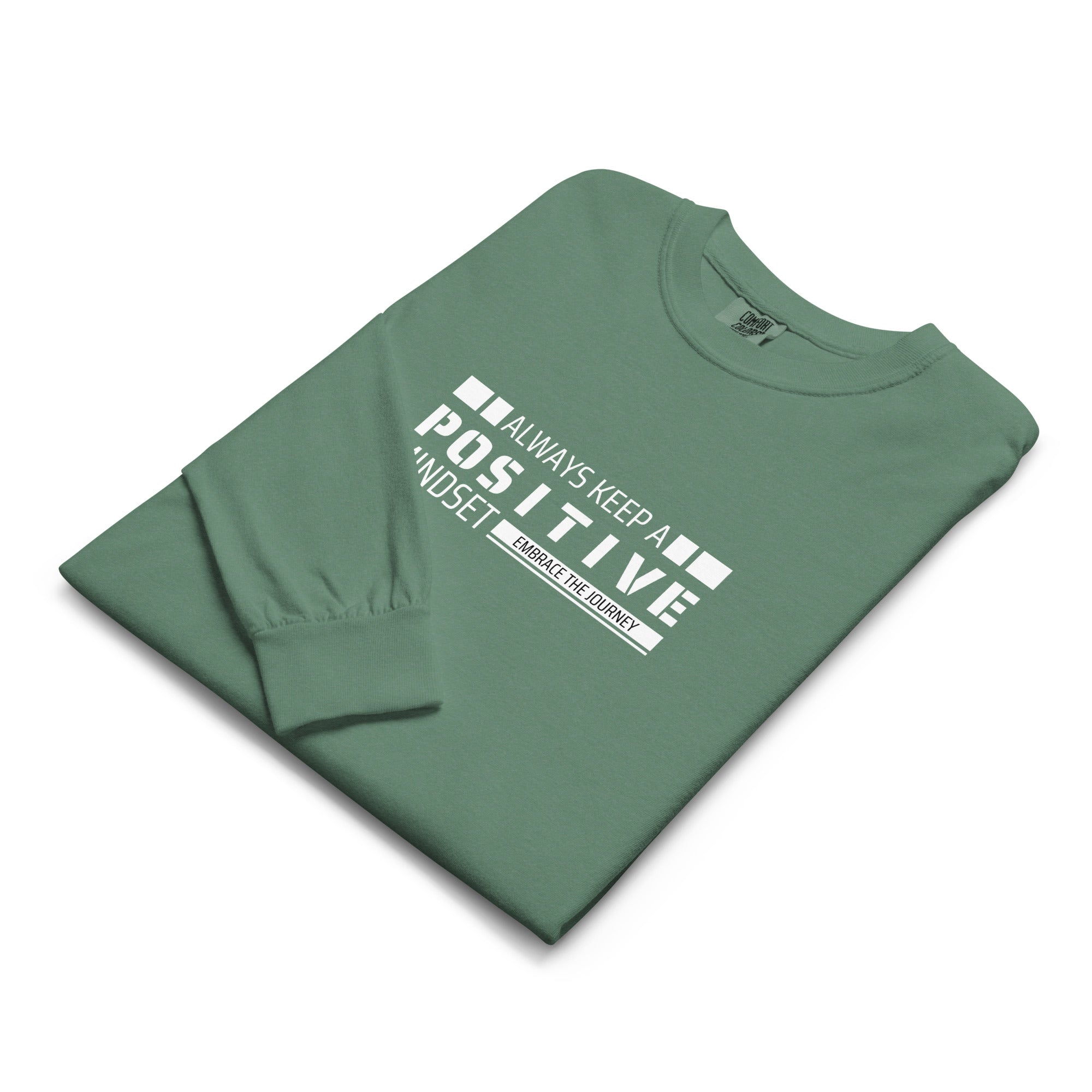 Unisex Garment-dyed heavyweight long-sleeve shirt | Always Keep A Positive Mindset long-sleeve shirt AwRans Clothing unisex-garment-dyed-heavyweight-long-sleeve-shirt-light-green-front-67eab2c316c8c