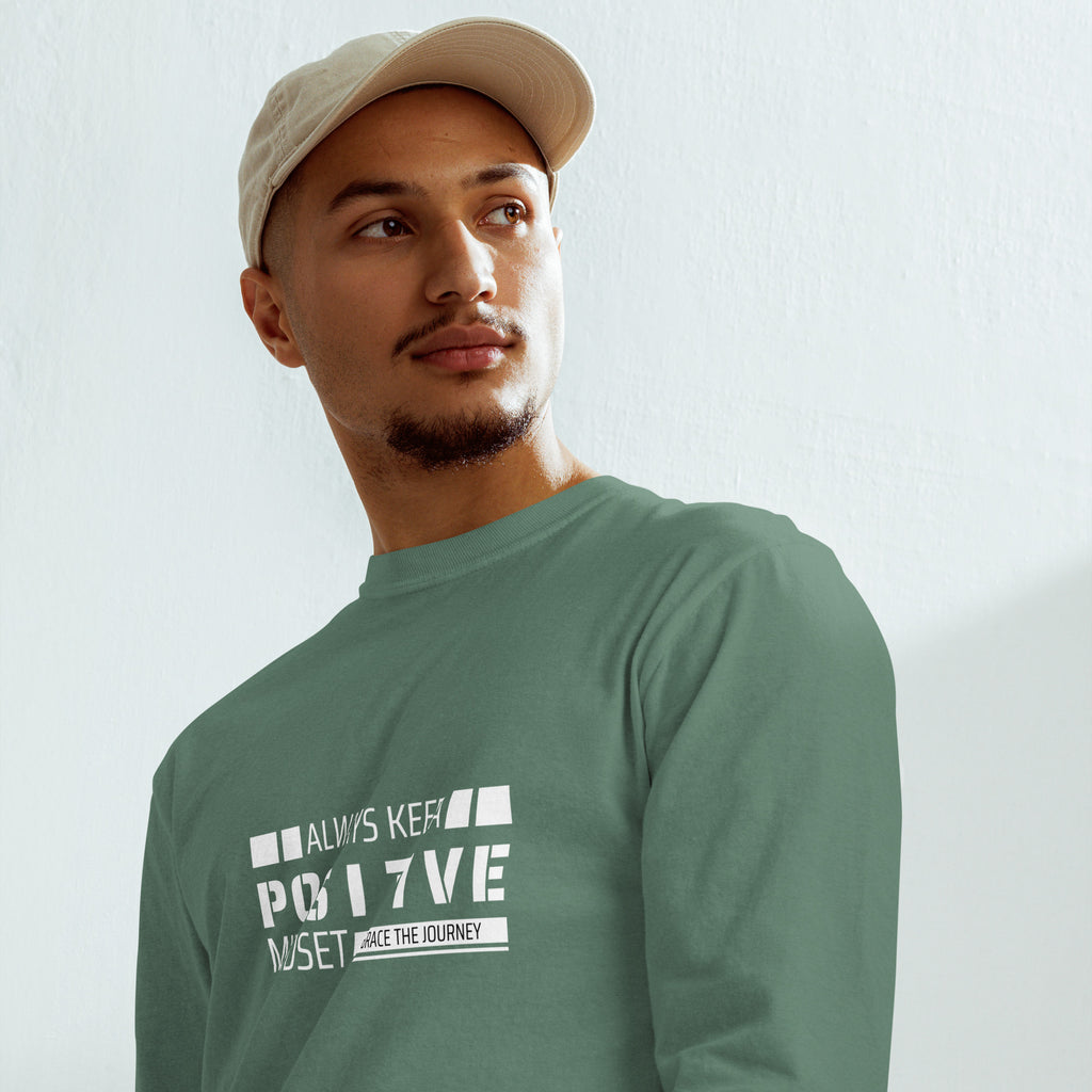 Unisex Garment-dyed heavyweight long-sleeve shirt | Always Keep A Positive Mindset long-sleeve shirt AwRans Clothing unisex-garment-dyed-heavyweight-long-sleeve-shirt-light-green-front-67eab2c3178ad