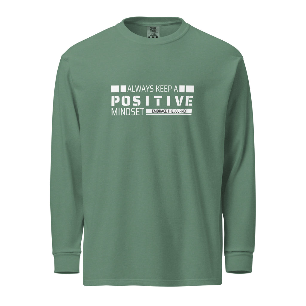 Unisex Garment-dyed heavyweight long-sleeve shirt | Always Keep A Positive Mindset long-sleeve shirt AwRans Clothing unisex-garment-dyed-heavyweight-long-sleeve-shirt-light-green-front-67eab2c31ef0d