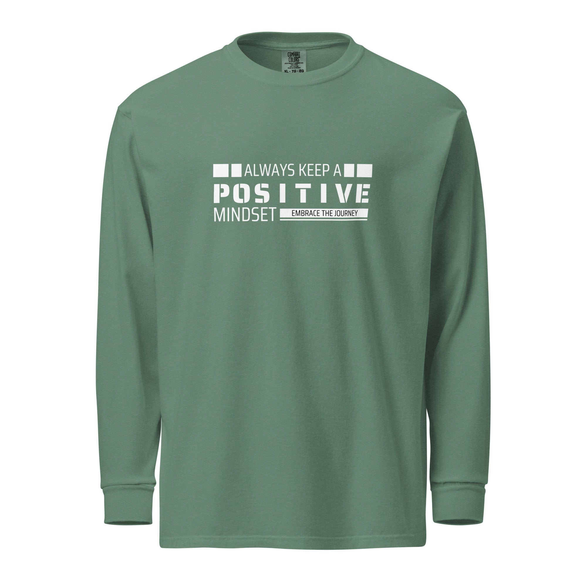 Unisex Garment-dyed heavyweight long-sleeve shirt | Always Keep A Positive Mindset long-sleeve shirt AwRans Clothing unisex-garment-dyed-heavyweight-long-sleeve-shirt-light-green-front-67eab2c31ef0d