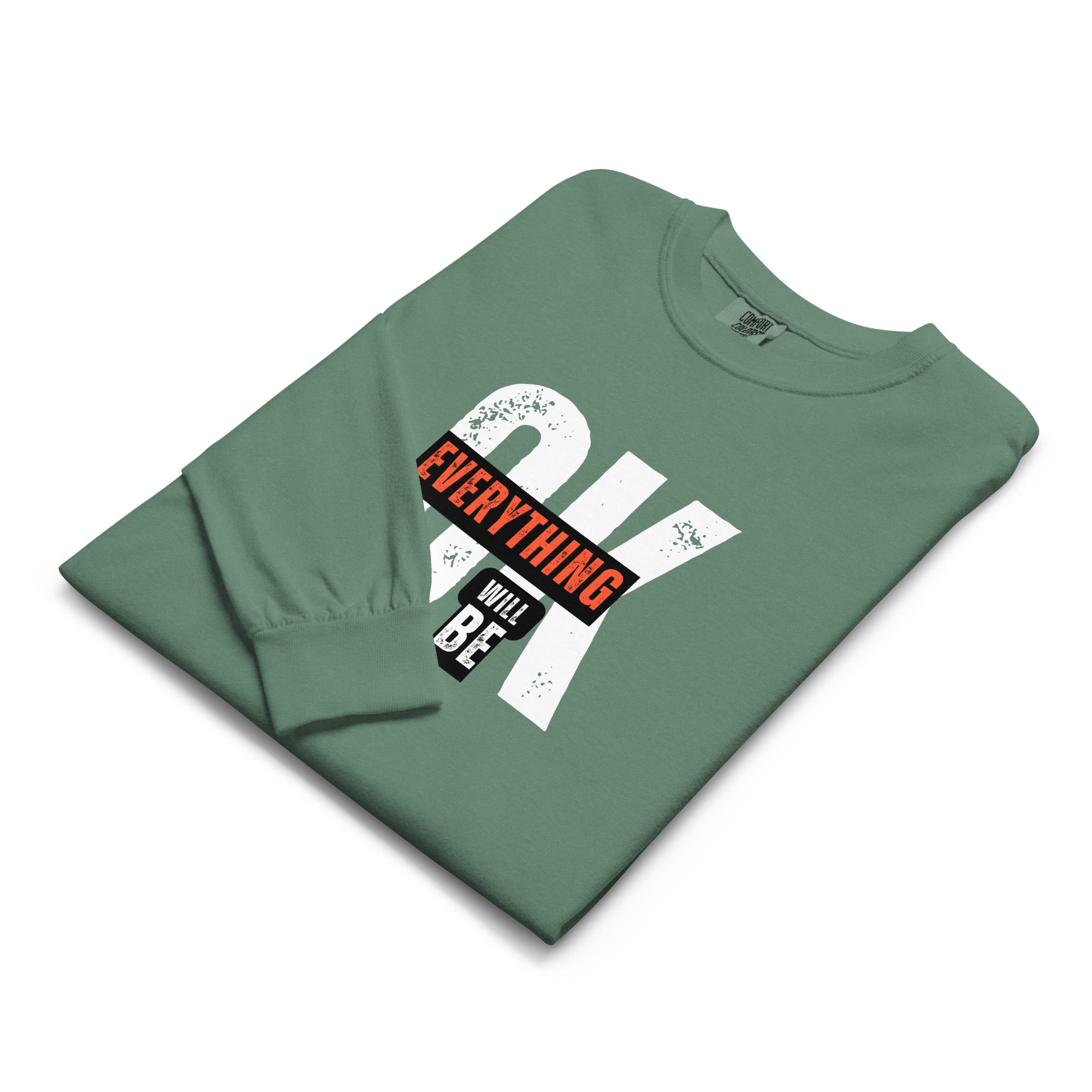 Unisex Garment-dyed heavyweight long-sleeve shirt | Everything Will Be Ok long-sleeve shirt AwRans Clothing unisex-garment-dyed-heavyweight-long-sleeve-shirt-light-green-front-67eab378d8d9f