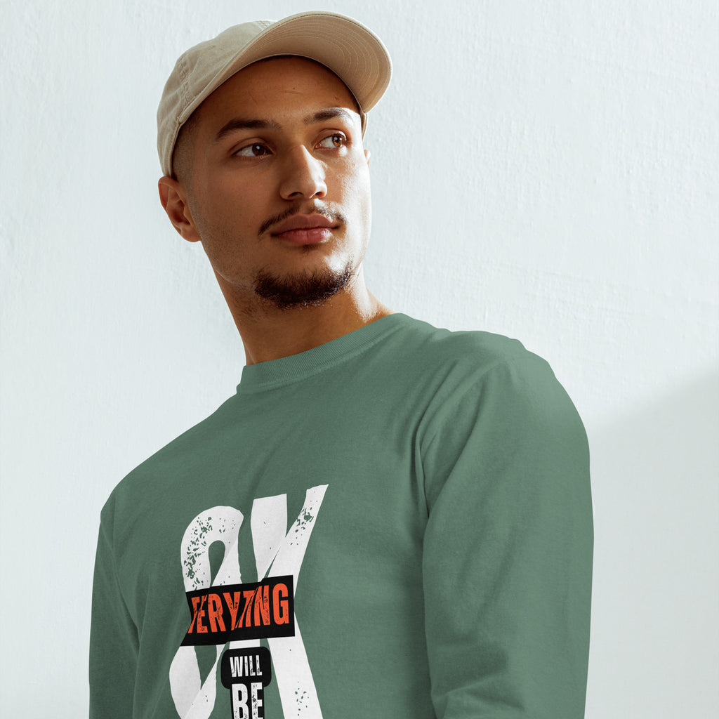 Unisex Garment-dyed heavyweight long-sleeve shirt | Everything Will Be Ok long-sleeve shirt AwRans Clothing unisex-garment-dyed-heavyweight-long-sleeve-shirt-light-green-front-67eab378d9bd6