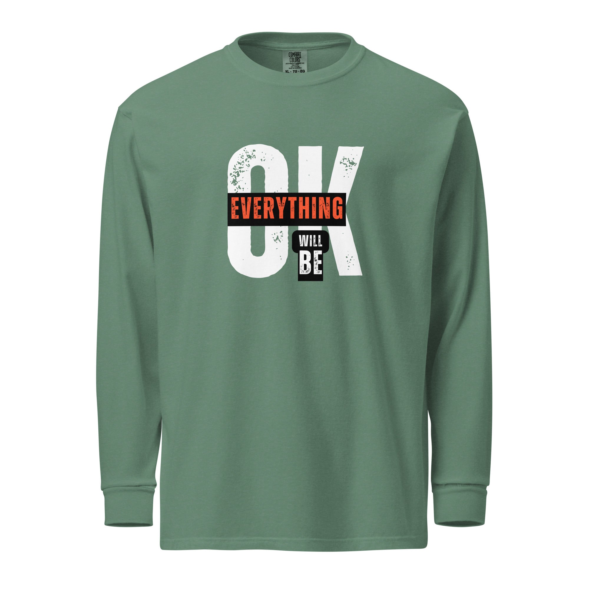 Unisex Garment-dyed heavyweight long-sleeve shirt | Everything Will Be Ok long-sleeve shirt AwRans Clothing unisex-garment-dyed-heavyweight-long-sleeve-shirt-light-green-front-67eab378e4d8d