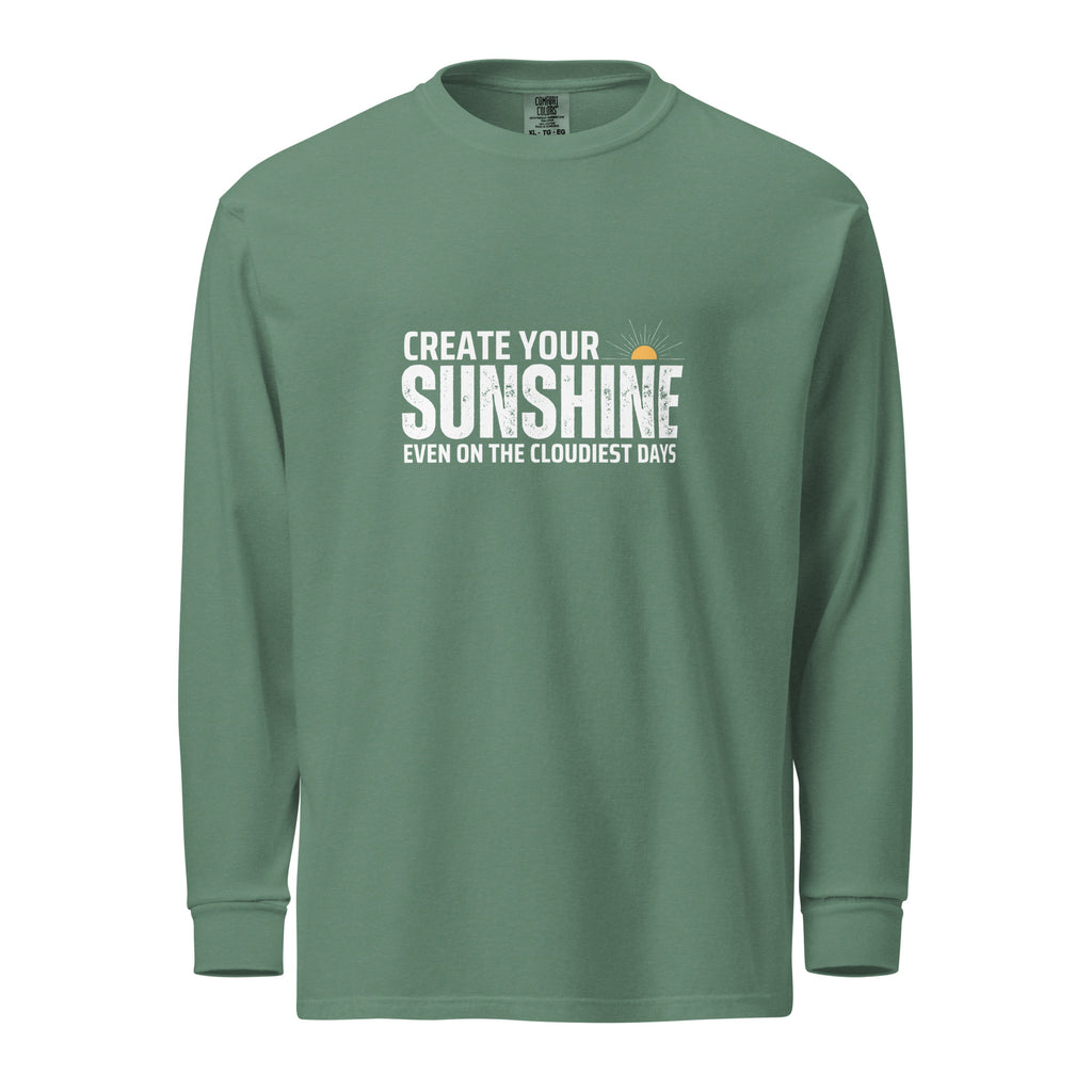 Unisex Garment-dyed heavyweight long-sleeve shirt | Create Your Sunshine long-sleeve shirt AwRans Clothing unisex-garment-dyed-heavyweight-long-sleeve-shirt-light-green-front-67eab77373f59