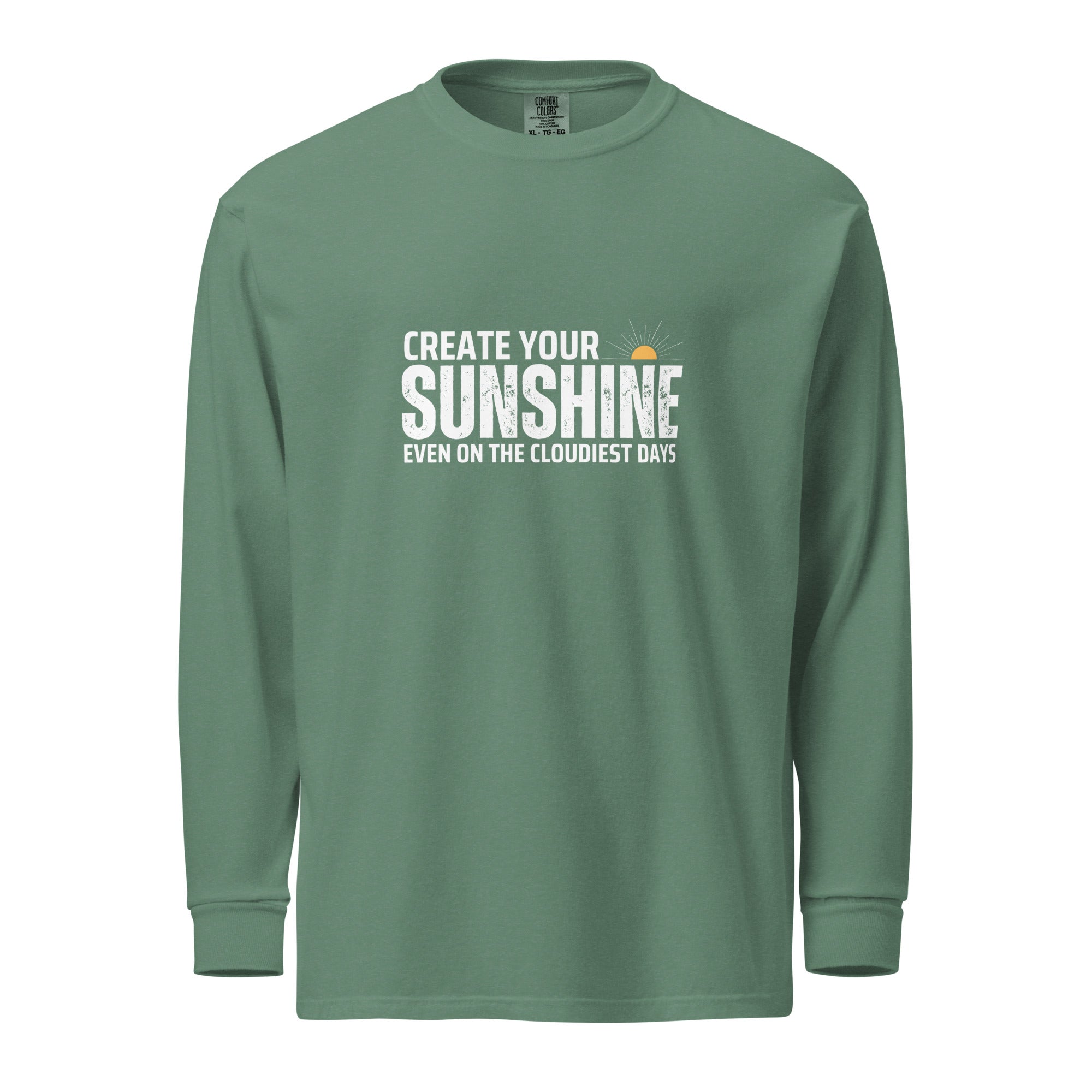 Unisex Garment-dyed heavyweight long-sleeve shirt | Create Your Sunshine long-sleeve shirt AwRans Clothing unisex-garment-dyed-heavyweight-long-sleeve-shirt-light-green-front-67eab77373f59
