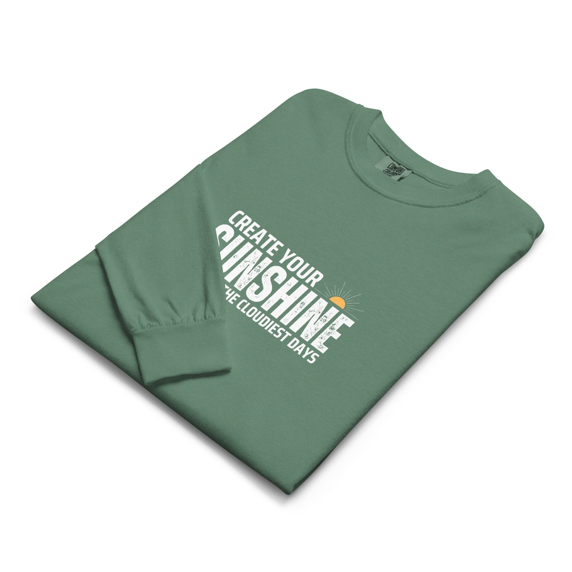 Unisex Garment-dyed heavyweight long-sleeve shirt | Create Your Sunshine long-sleeve shirt AwRans Clothing unisex-garment-dyed-heavyweight-long-sleeve-shirt-light-green-front-67eab7737baa9