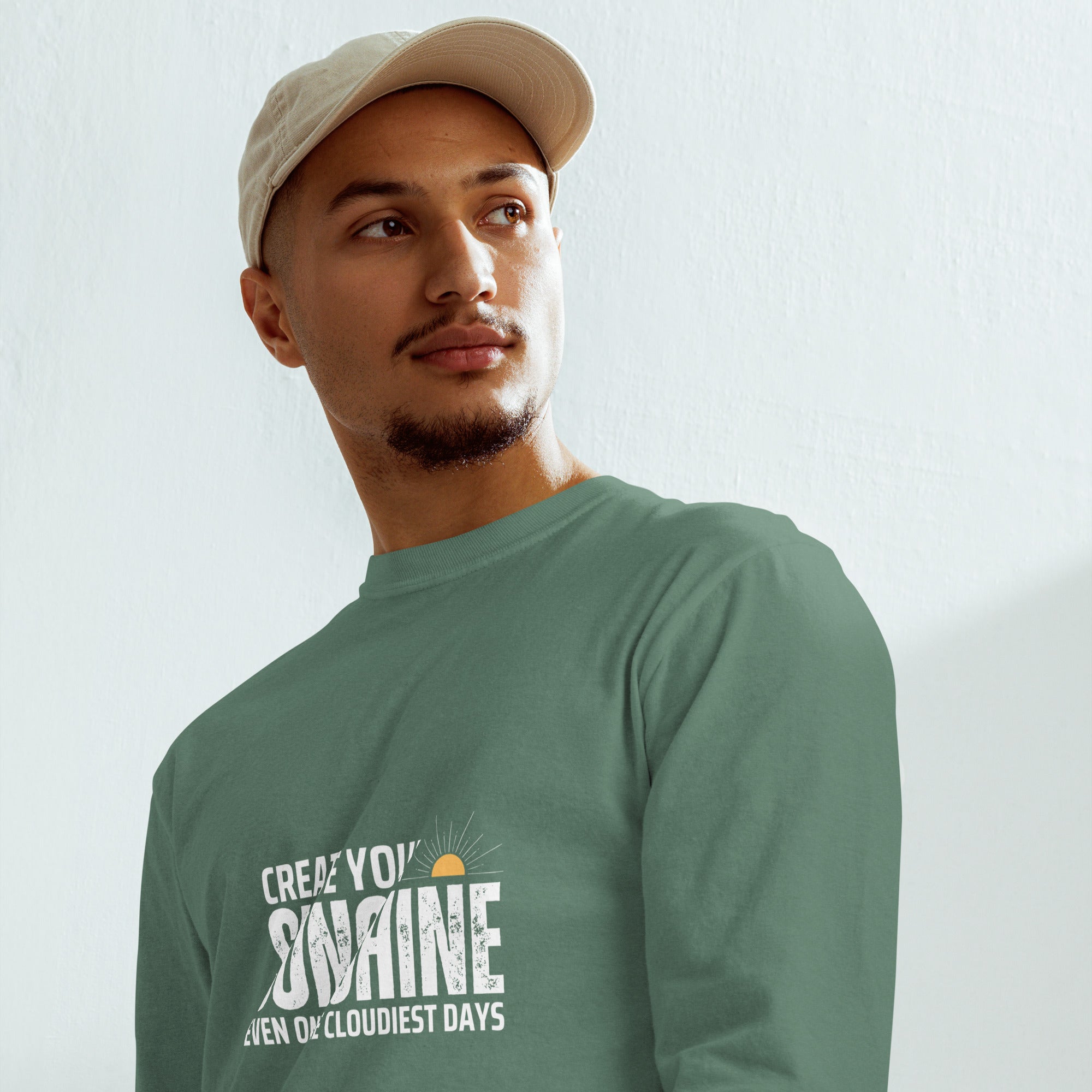 Unisex Garment-dyed heavyweight long-sleeve shirt | Create Your Sunshine long-sleeve shirt AwRans Clothing unisex-garment-dyed-heavyweight-long-sleeve-shirt-light-green-front-67eab7737c619