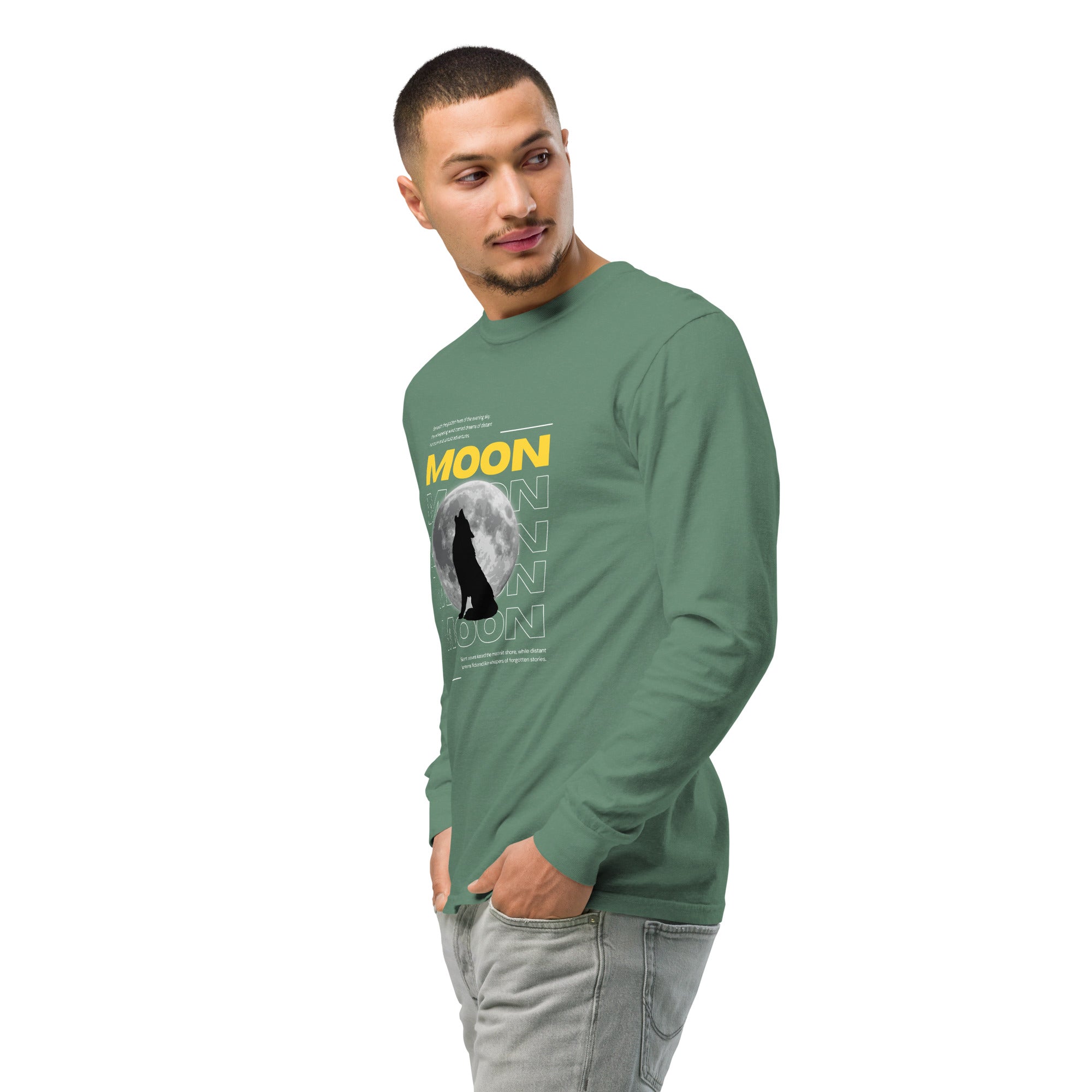 Unisex Garment-dyed heavyweight long-sleeve shirt | Moon long-sleeve shirt AwRans Clothing unisex-garment-dyed-heavyweight-long-sleeve-shirt-light-green-left-front-2-67eaaf412cd65