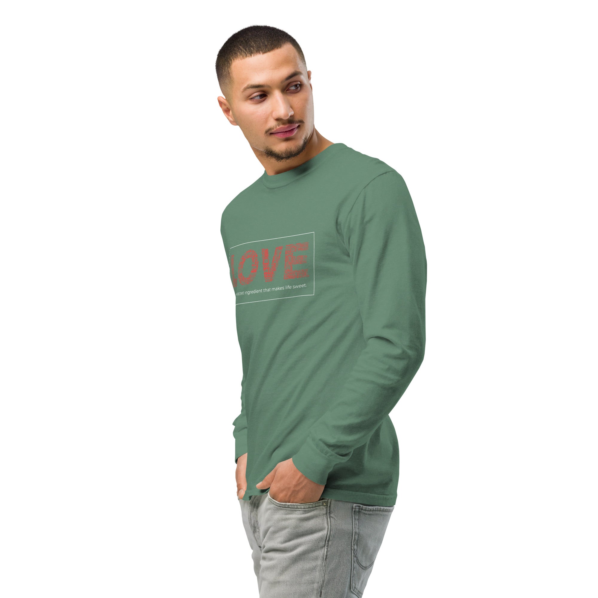 Unisex Garment-dyed heavyweight long-sleeve shirt | Love long-sleeve shirt AwRans Clothing unisex-garment-dyed-heavyweight-long-sleeve-shirt-light-green-left-front-2-67eab20c8e0c9
