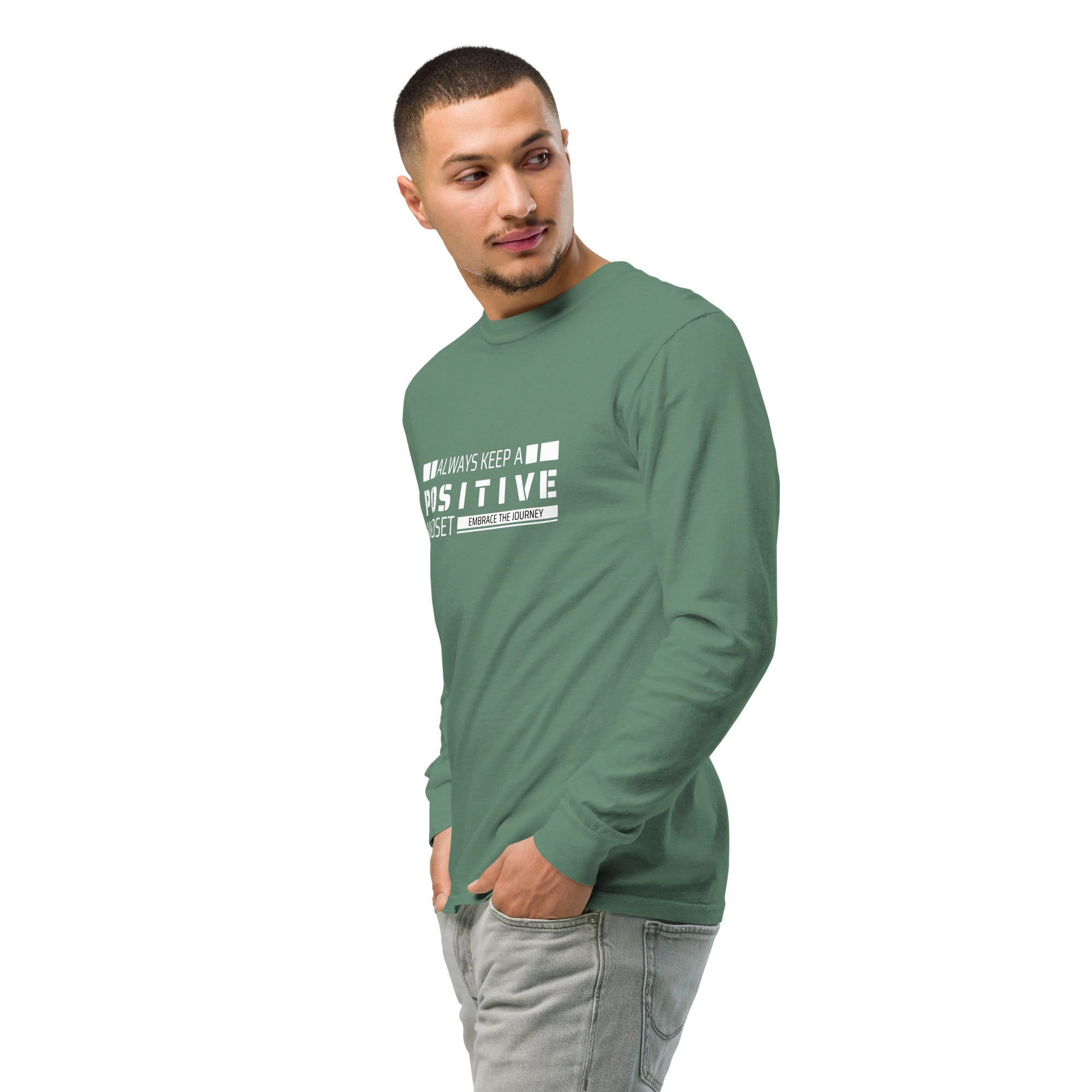 Unisex Garment-dyed heavyweight long-sleeve shirt | Always Keep A Positive Mindset long-sleeve shirt AwRans Clothing unisex-garment-dyed-heavyweight-long-sleeve-shirt-light-green-left-front-2-67eab2c315347