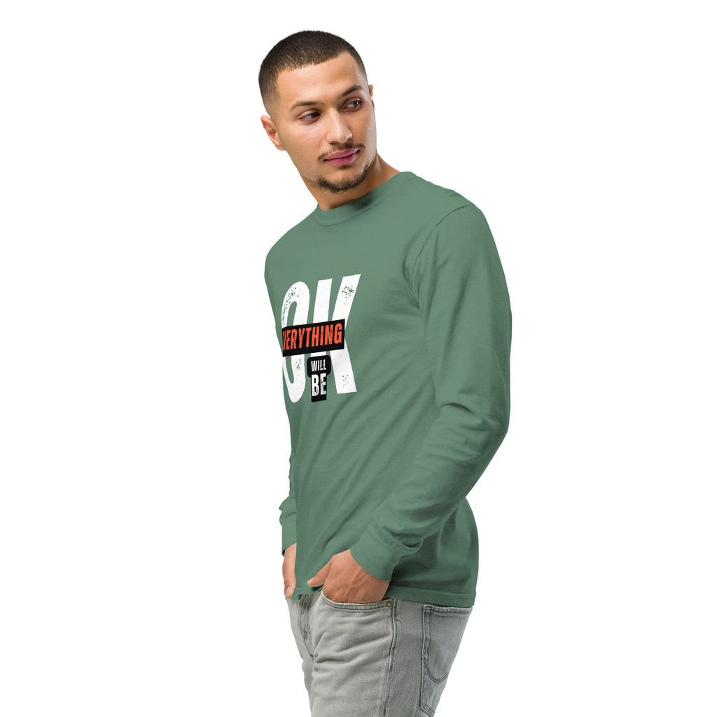 Unisex Garment-dyed heavyweight long-sleeve shirt | Everything Will Be Ok long-sleeve shirt AwRans Clothing unisex-garment-dyed-heavyweight-long-sleeve-shirt-light-green-left-front-2-67eab378d746e