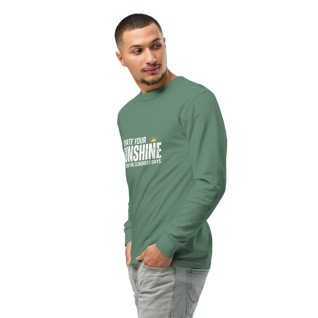 Unisex Garment-dyed heavyweight long-sleeve shirt | Create Your Sunshine long-sleeve shirt AwRans Clothing unisex-garment-dyed-heavyweight-long-sleeve-shirt-light-green-left-front-2-67eab7736ff96