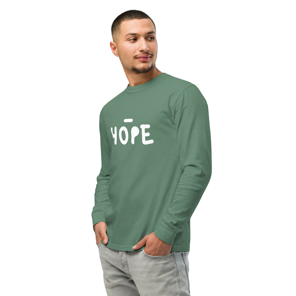 Unisex Garment-dyed heavyweight long-sleeve shirt | Hope long-sleeve shirt AwRans Clothing unisex-garment-dyed-heavyweight-long-sleeve-shirt-light-green-left-front-67eaade540ef9