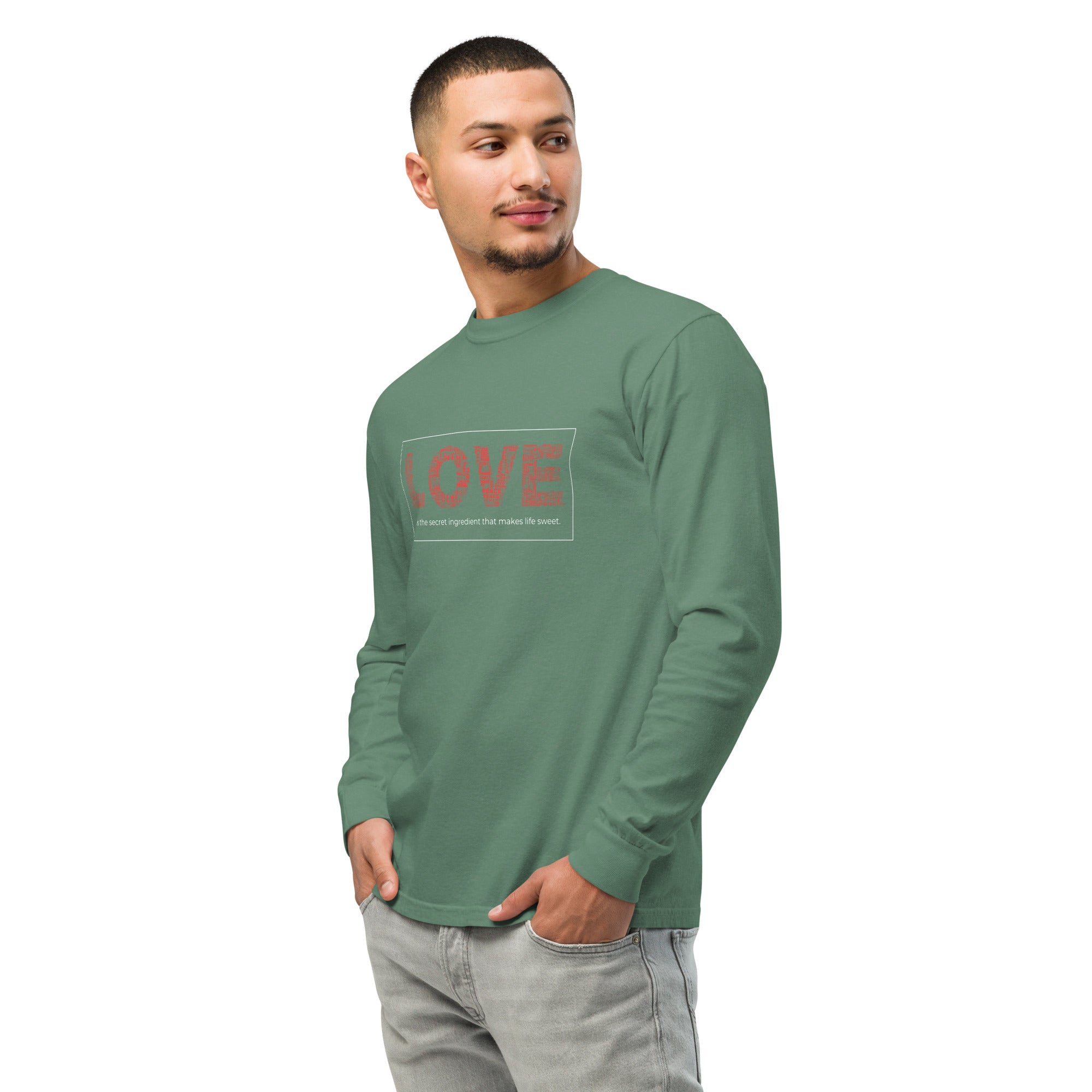 Unisex Garment-dyed heavyweight long-sleeve shirt | Love long-sleeve shirt AwRans Clothing unisex-garment-dyed-heavyweight-long-sleeve-shirt-light-green-left-front-67eab20c96daa