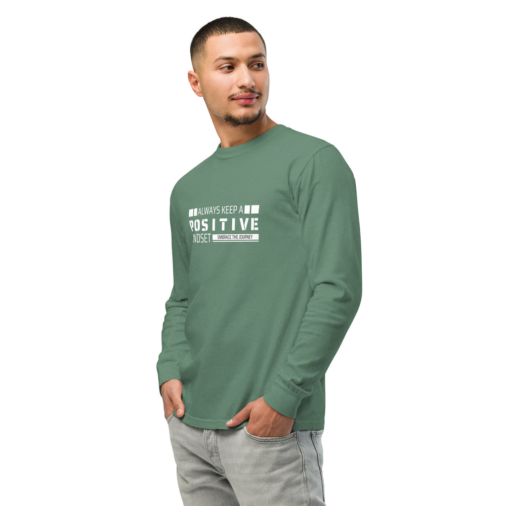 Unisex Garment-dyed heavyweight long-sleeve shirt | Always Keep A Positive Mindset long-sleeve shirt AwRans Clothing unisex-garment-dyed-heavyweight-long-sleeve-shirt-light-green-left-front-67eab2c31e353