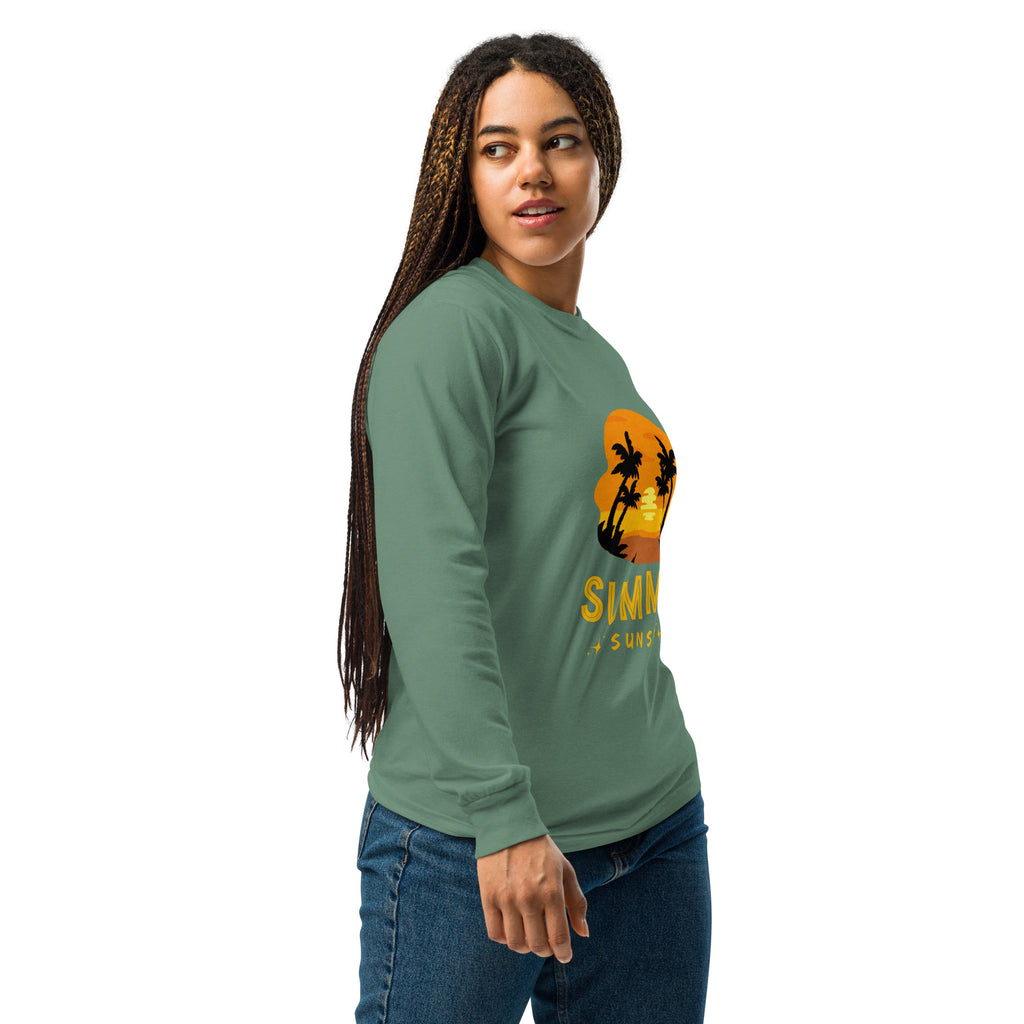 Unisex Garment-dyed heavyweight long-sleeve shirt | Summer Sunset long-sleeve shirt AwRans Clothing unisex-garment-dyed-heavyweight-long-sleeve-shirt-light-green-right-67eaae923ae3f