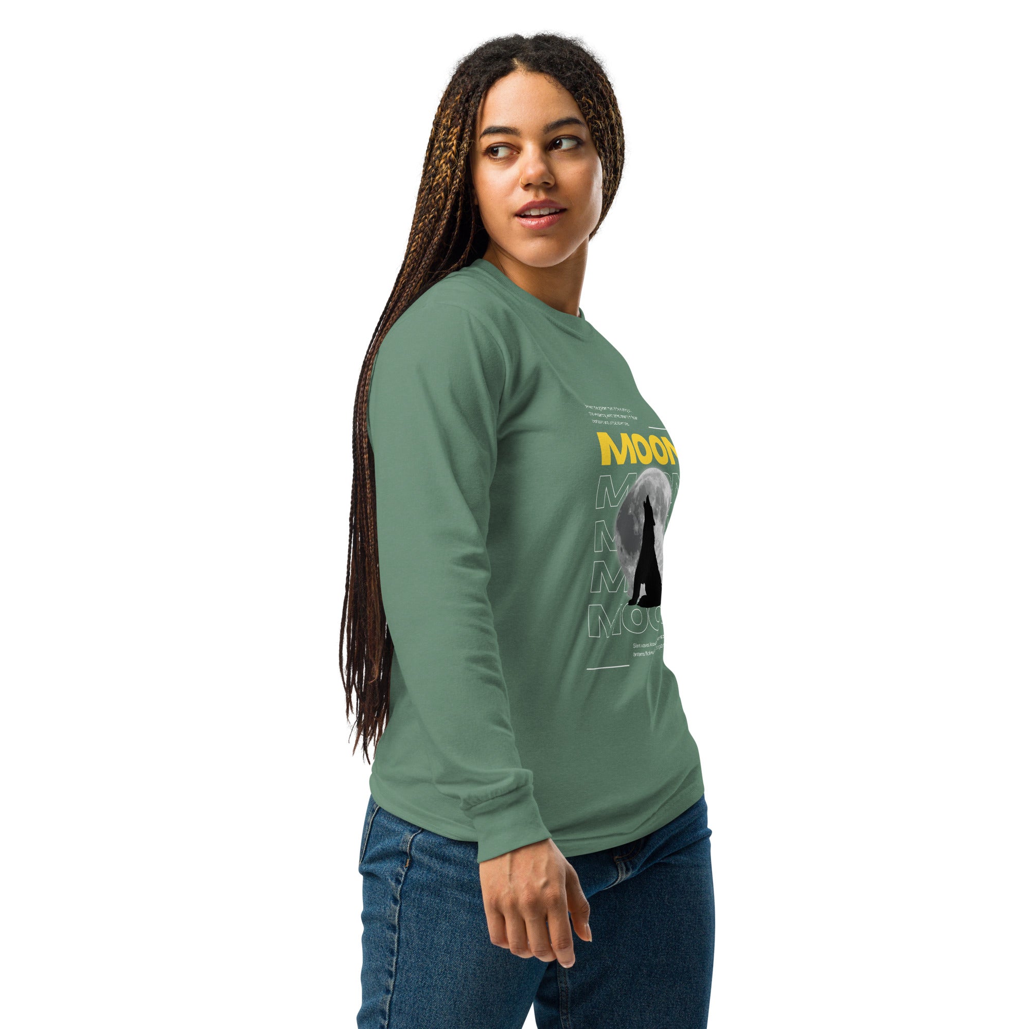 Unisex Garment-dyed heavyweight long-sleeve shirt | Moon long-sleeve shirt AwRans Clothing unisex-garment-dyed-heavyweight-long-sleeve-shirt-light-green-right-67eaaf4135035
