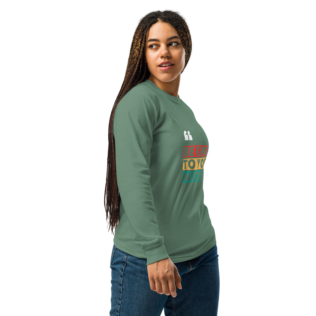 Unisex Garment-dyed heavyweight long-sleeve shirt | Be Kind To Your Mind long-sleeve shirt AwRans Clothing unisex-garment-dyed-heavyweight-long-sleeve-shirt-light-green-right-67eaaff17d7a0