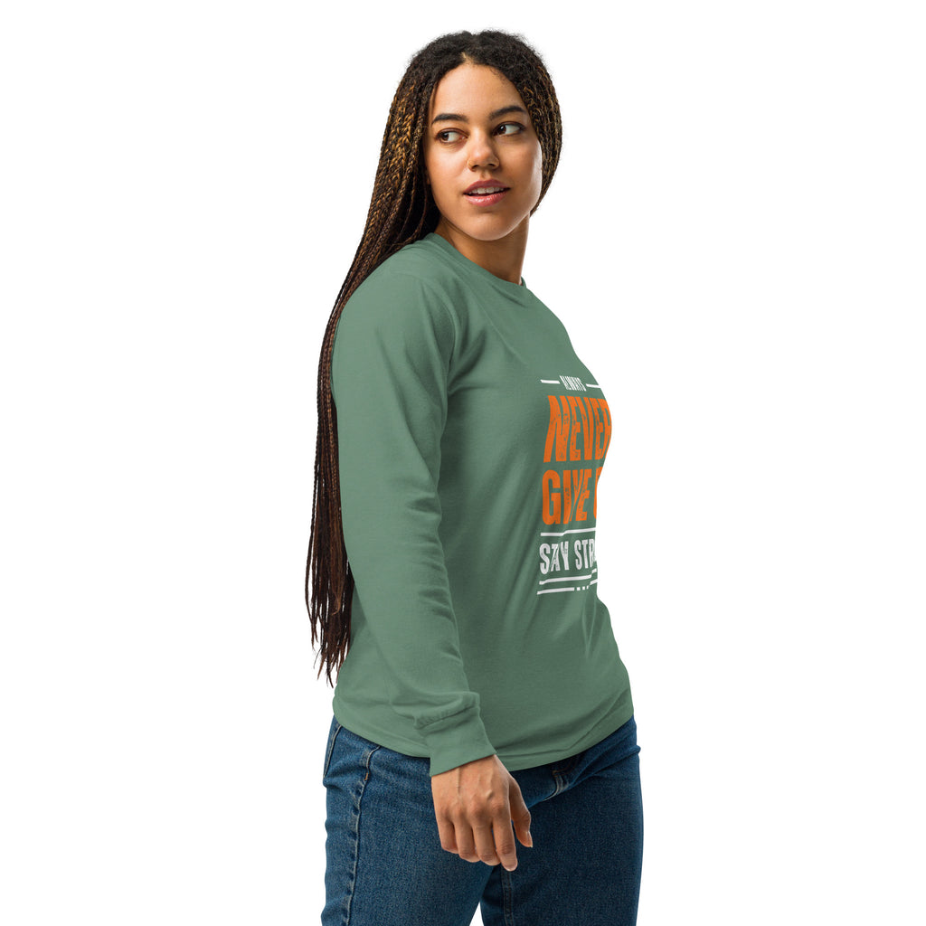 Unisex Garment-dyed heavyweight long-sleeve shirt | Always Never Give Up Stay Strong long-sleeve shirt AwRans Clothing unisex-garment-dyed-heavyweight-long-sleeve-shirt-light-green-right-67eab0a3daecb