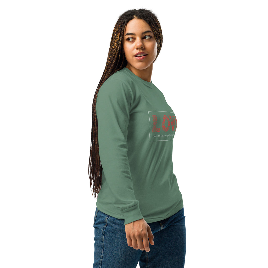 Unisex Garment-dyed heavyweight long-sleeve shirt | Love long-sleeve shirt AwRans Clothing unisex-garment-dyed-heavyweight-long-sleeve-shirt-light-green-right-67eab20c96246