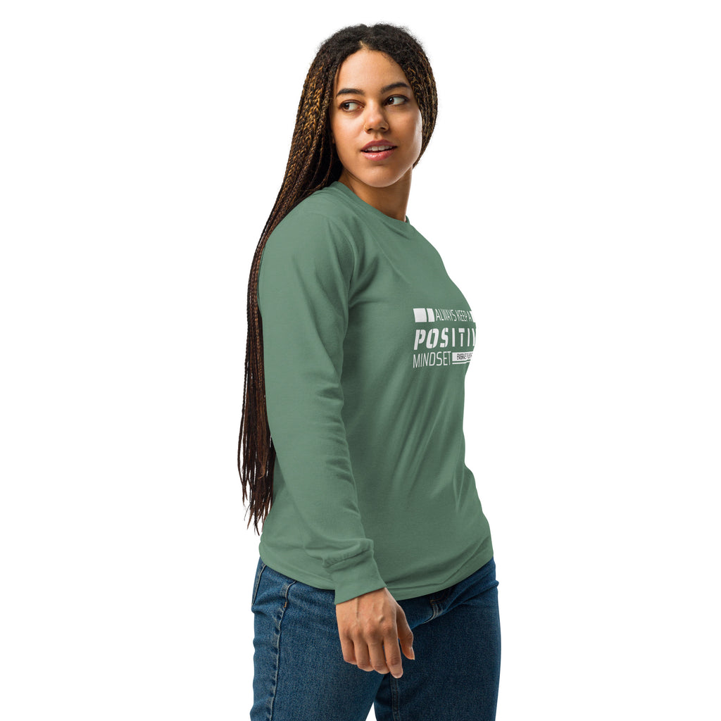 Unisex Garment-dyed heavyweight long-sleeve shirt | Always Keep A Positive Mindset long-sleeve shirt AwRans Clothing unisex-garment-dyed-heavyweight-long-sleeve-shirt-light-green-right-67eab2c31d79e