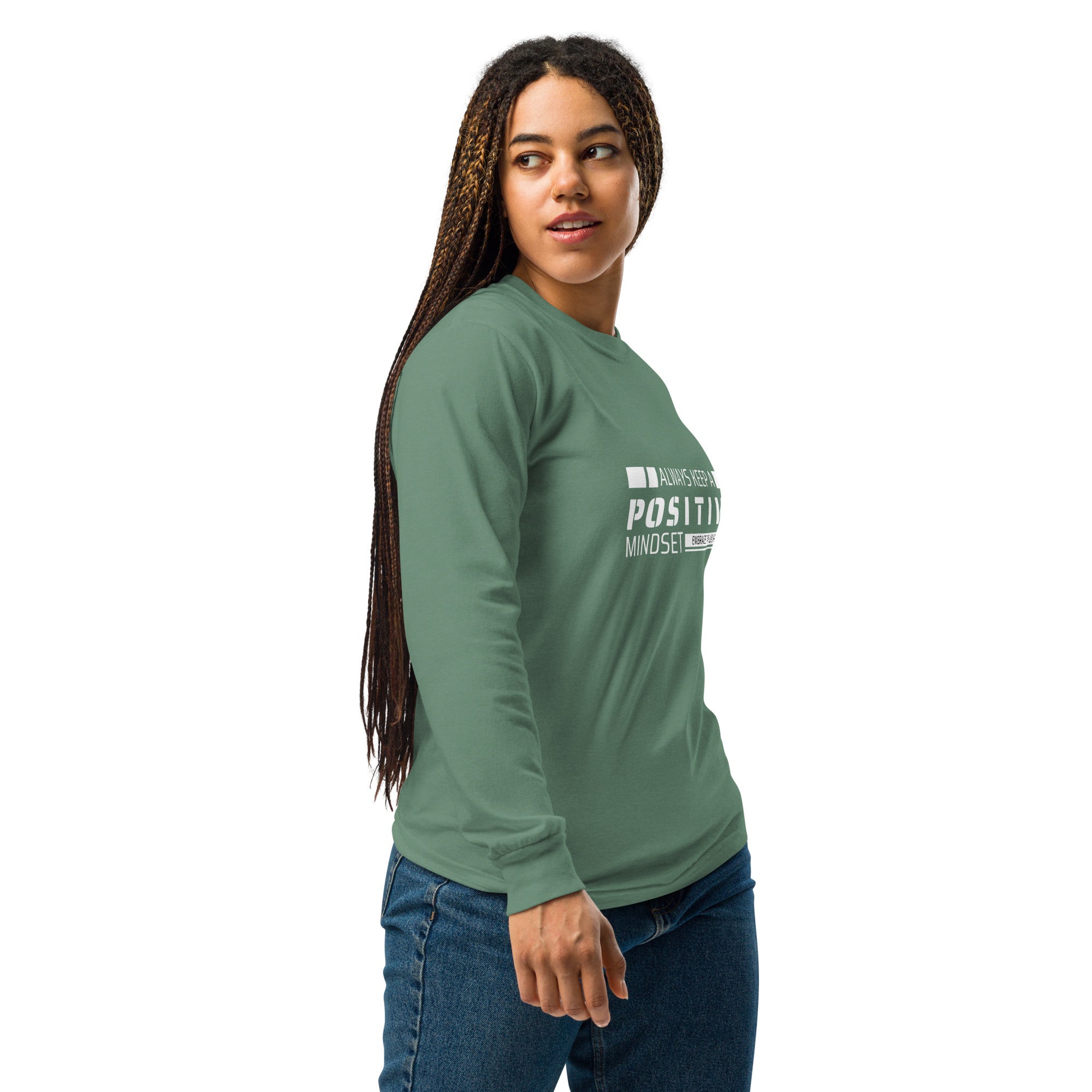 Unisex Garment-dyed heavyweight long-sleeve shirt | Always Keep A Positive Mindset long-sleeve shirt AwRans Clothing unisex-garment-dyed-heavyweight-long-sleeve-shirt-light-green-right-67eab2c31d79e