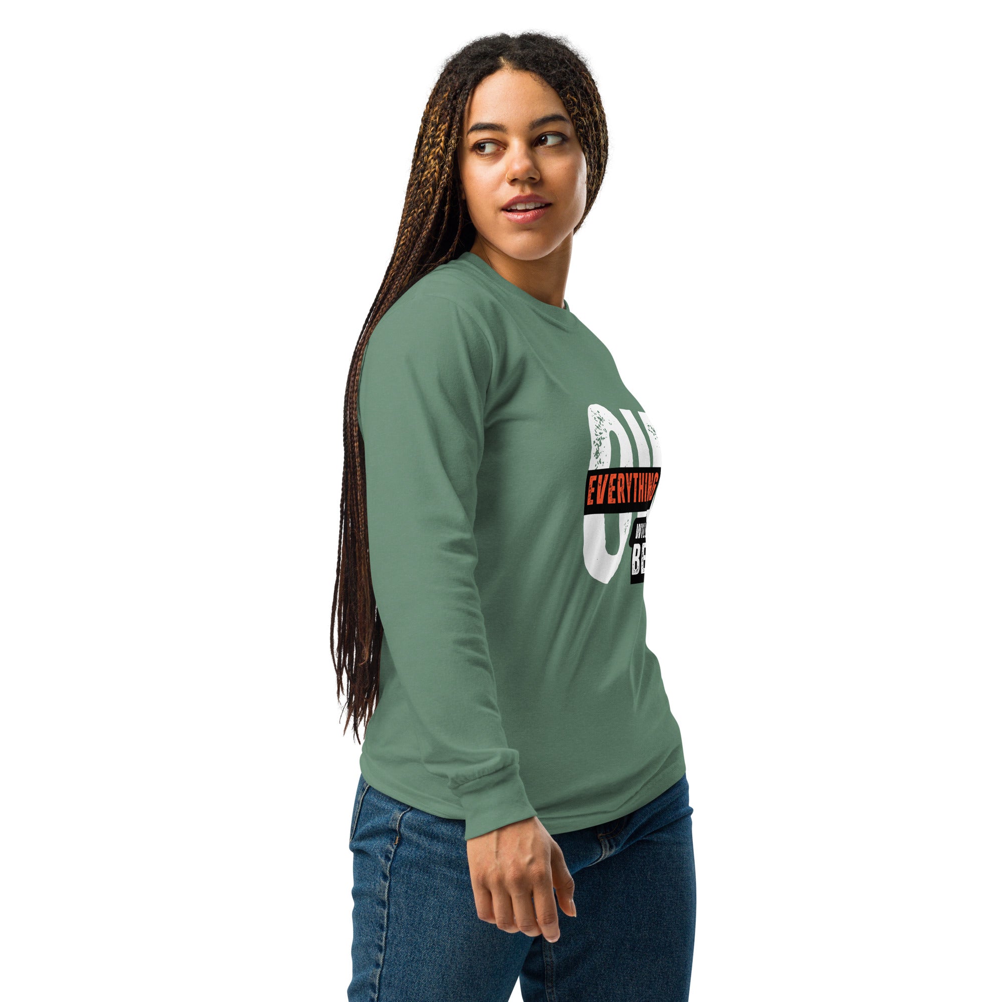 Unisex Garment-dyed heavyweight long-sleeve shirt | Everything Will Be Ok long-sleeve shirt AwRans Clothing unisex-garment-dyed-heavyweight-long-sleeve-shirt-light-green-right-67eab378e357e