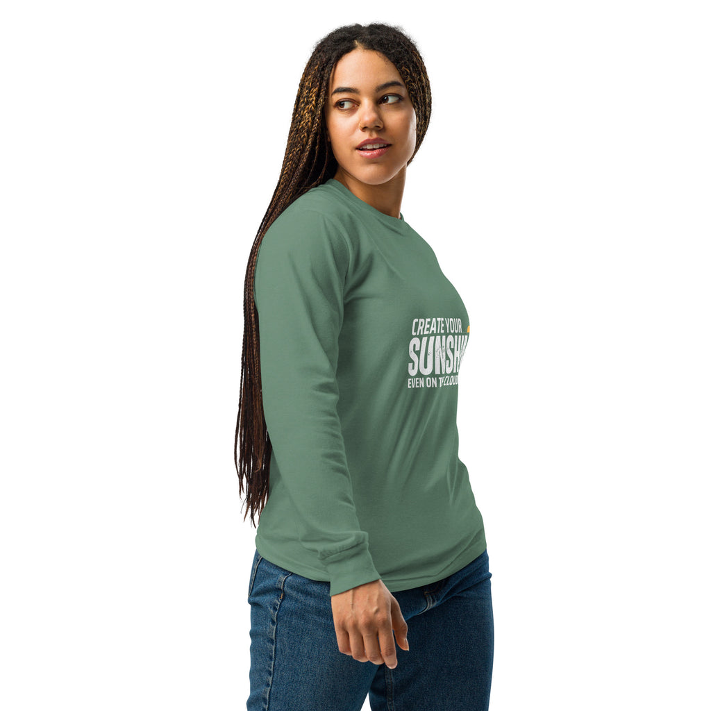 Unisex Garment-dyed heavyweight long-sleeve shirt | Create Your Sunshine long-sleeve shirt AwRans Clothing unisex-garment-dyed-heavyweight-long-sleeve-shirt-light-green-right-67eab77381473