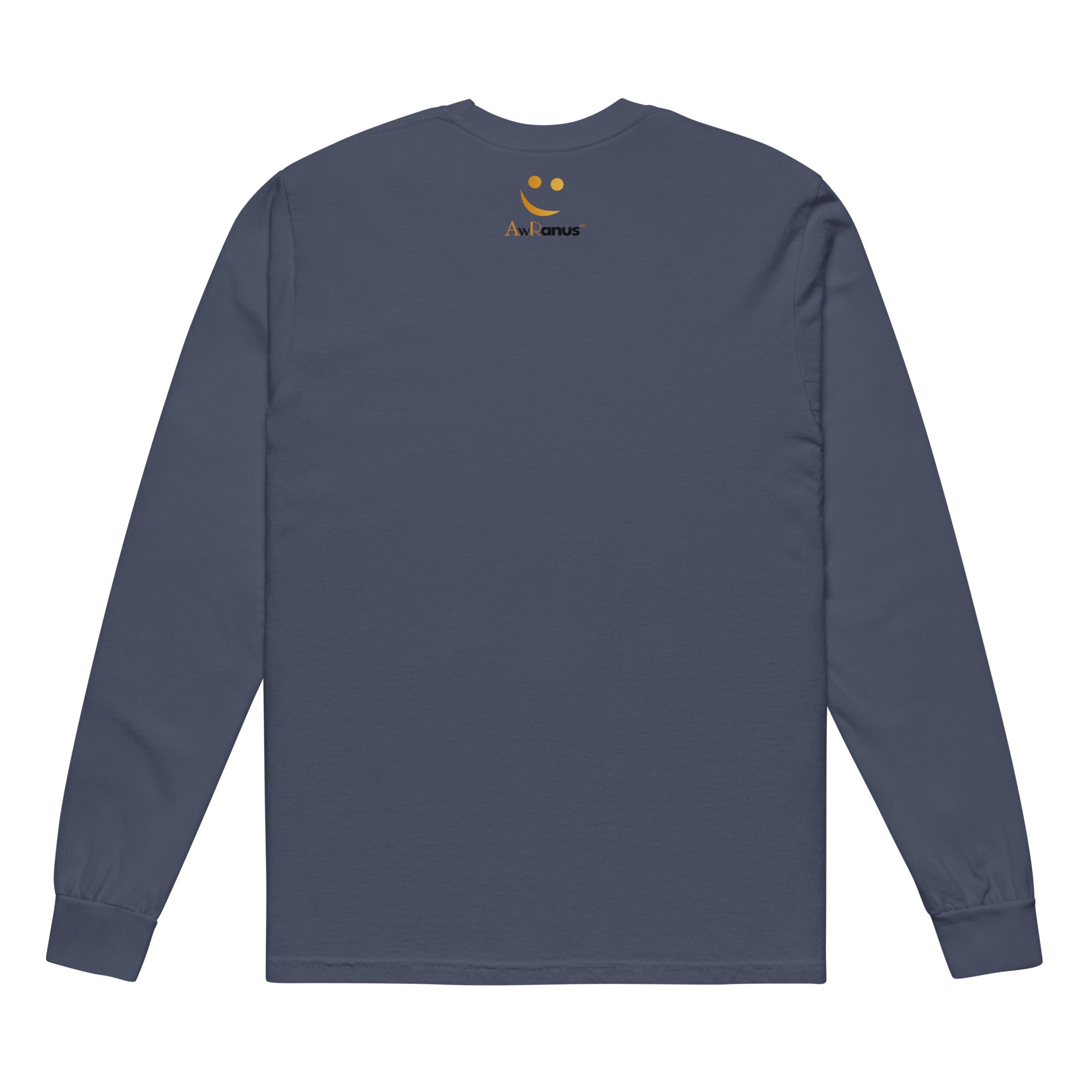Unisex Garment-dyed heavyweight long-sleeve shirt | Moon long-sleeve shirt AwRans Clothing unisex-garment-dyed-heavyweight-long-sleeve-shirt-navy-back-67eaaf41695e4