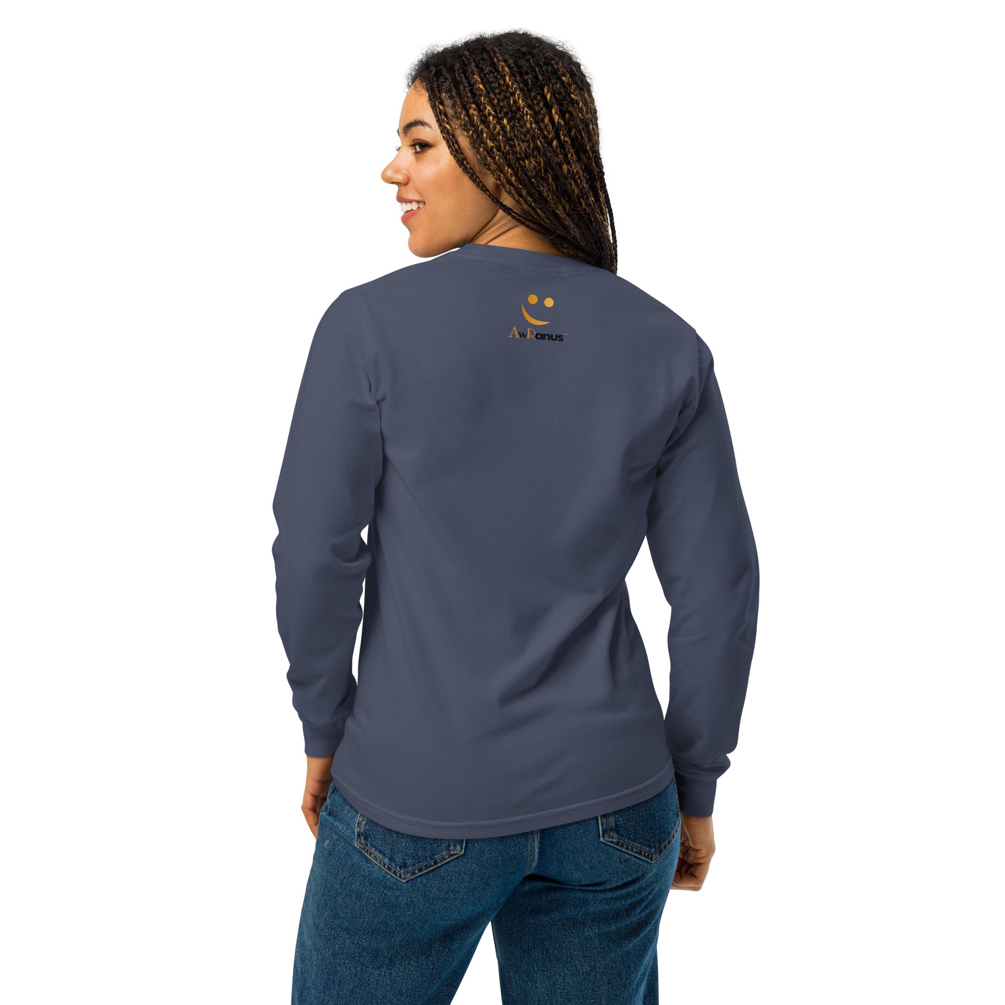 Unisex Garment-dyed heavyweight long-sleeve shirt | Always Keep A Positive Mindset long-sleeve shirt AwRans Clothing unisex-garment-dyed-heavyweight-long-sleeve-shirt-navy-back-67eab2c30a8ba