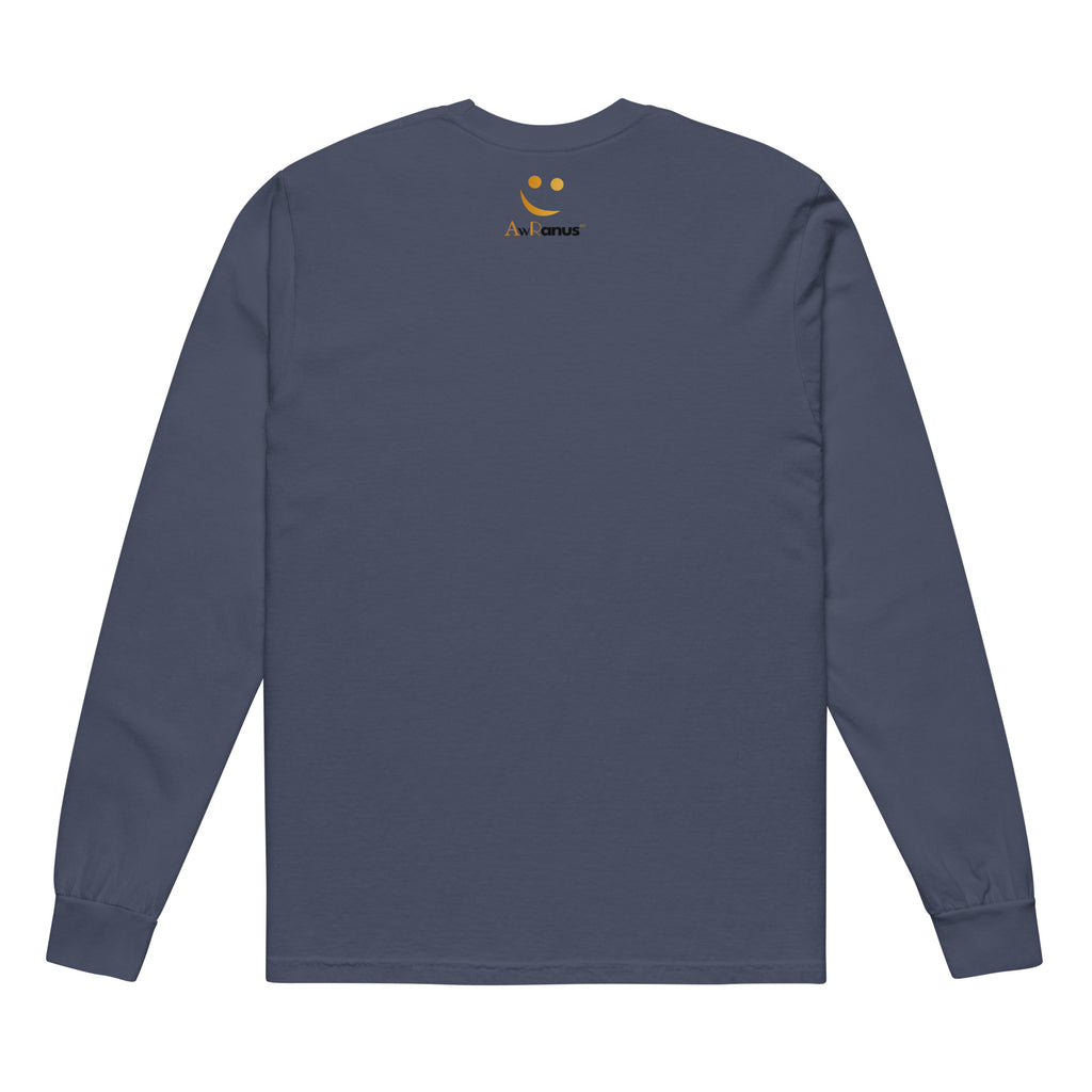 Unisex Garment-dyed heavyweight long-sleeve shirt | Create Your Sunshine long-sleeve shirt AwRans Clothing unisex-garment-dyed-heavyweight-long-sleeve-shirt-navy-back-67eab773afd8c