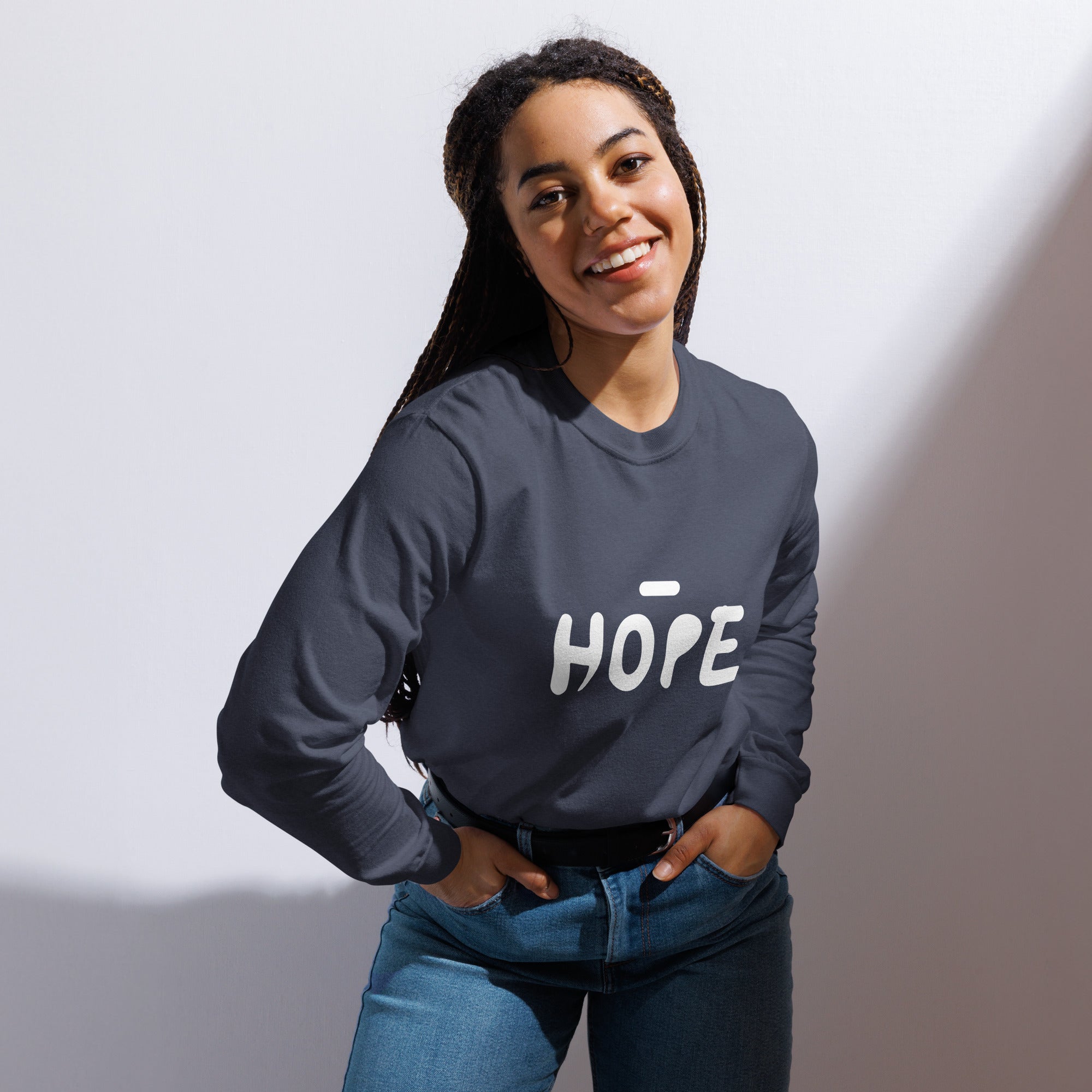Unisex Garment-dyed heavyweight long-sleeve shirt | Hope long-sleeve shirt AwRans Clothing unisex-garment-dyed-heavyweight-long-sleeve-shirt-navy-front-67eaade529d5c