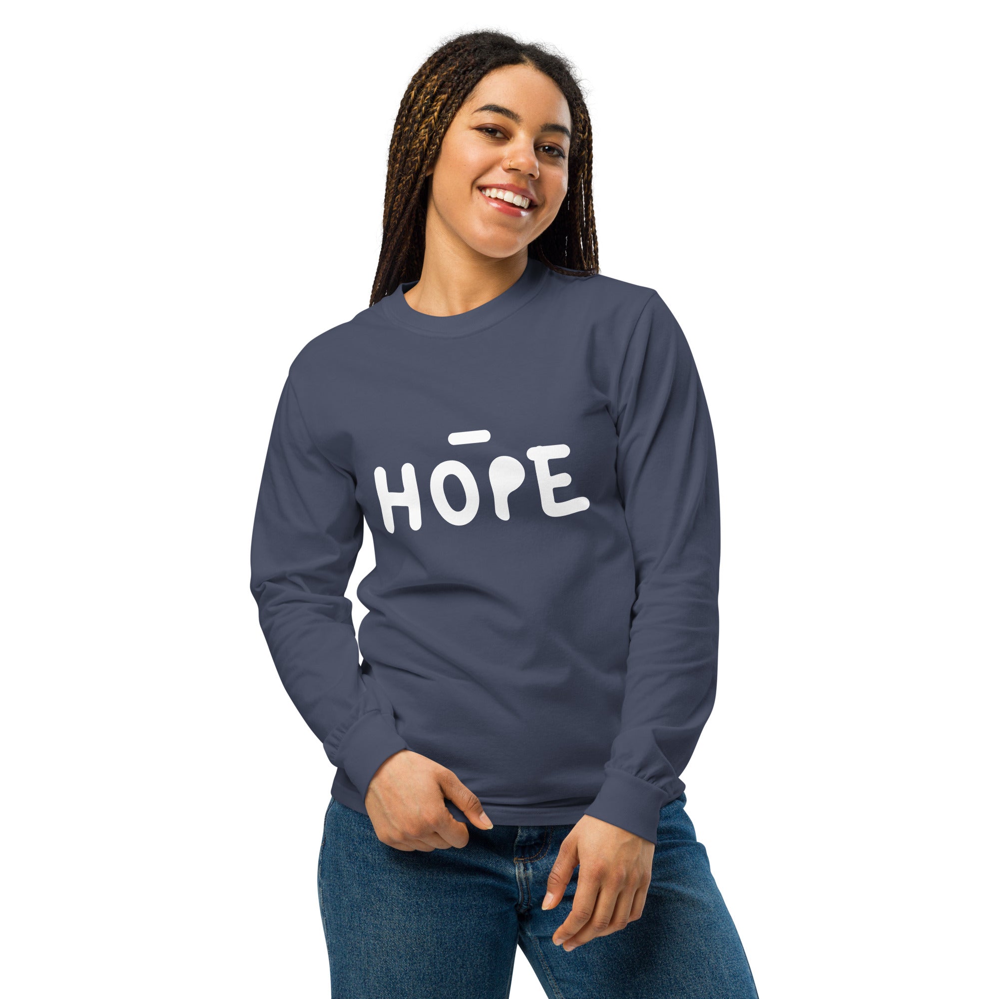 Unisex Garment-dyed heavyweight long-sleeve shirt | Hope long-sleeve shirt AwRans Clothing unisex-garment-dyed-heavyweight-long-sleeve-shirt-navy-front-67eaade52ba6d