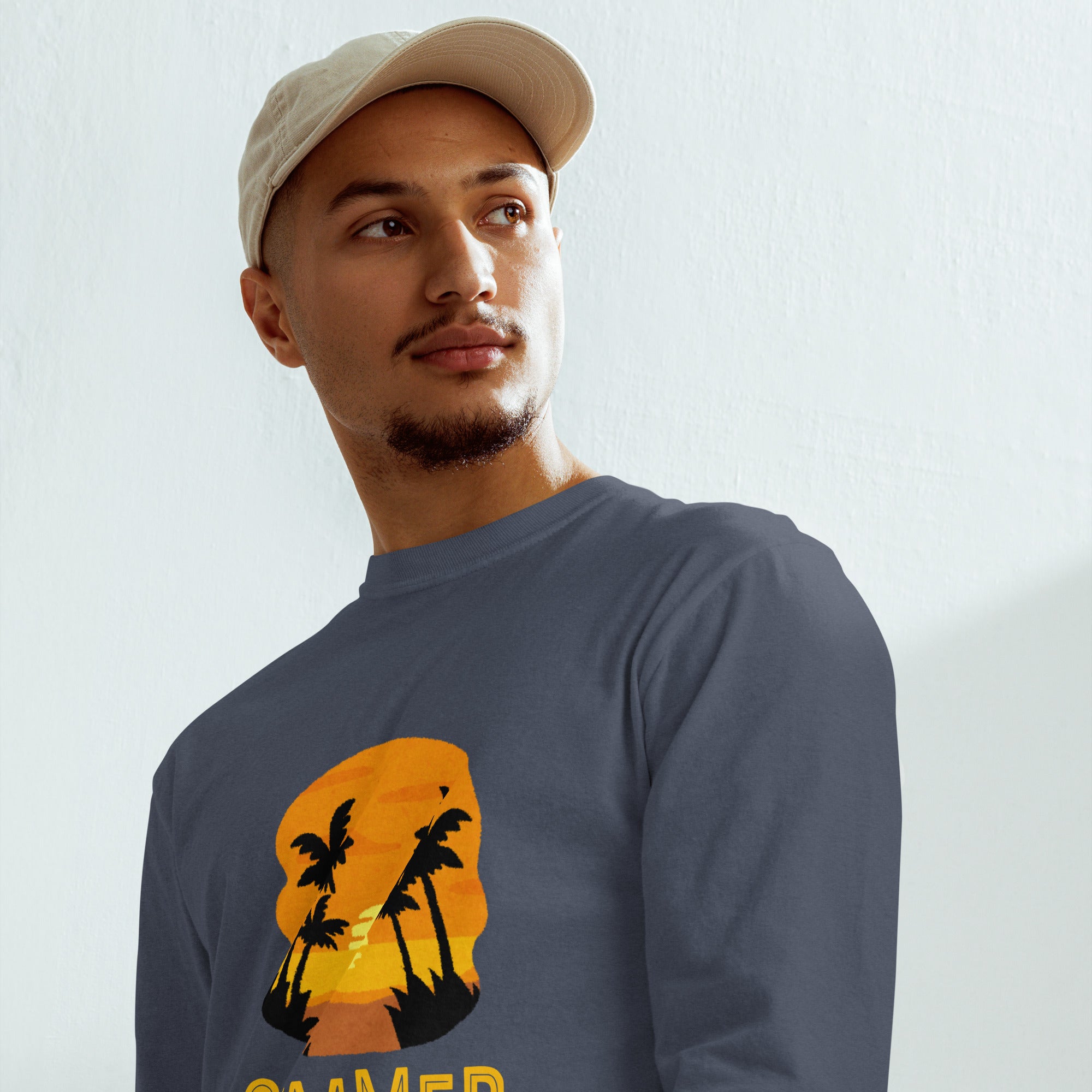 Unisex Garment-dyed heavyweight long-sleeve shirt | Summer Sunset long-sleeve shirt AwRans Clothing unisex-garment-dyed-heavyweight-long-sleeve-shirt-navy-front-67eaae9220b95
