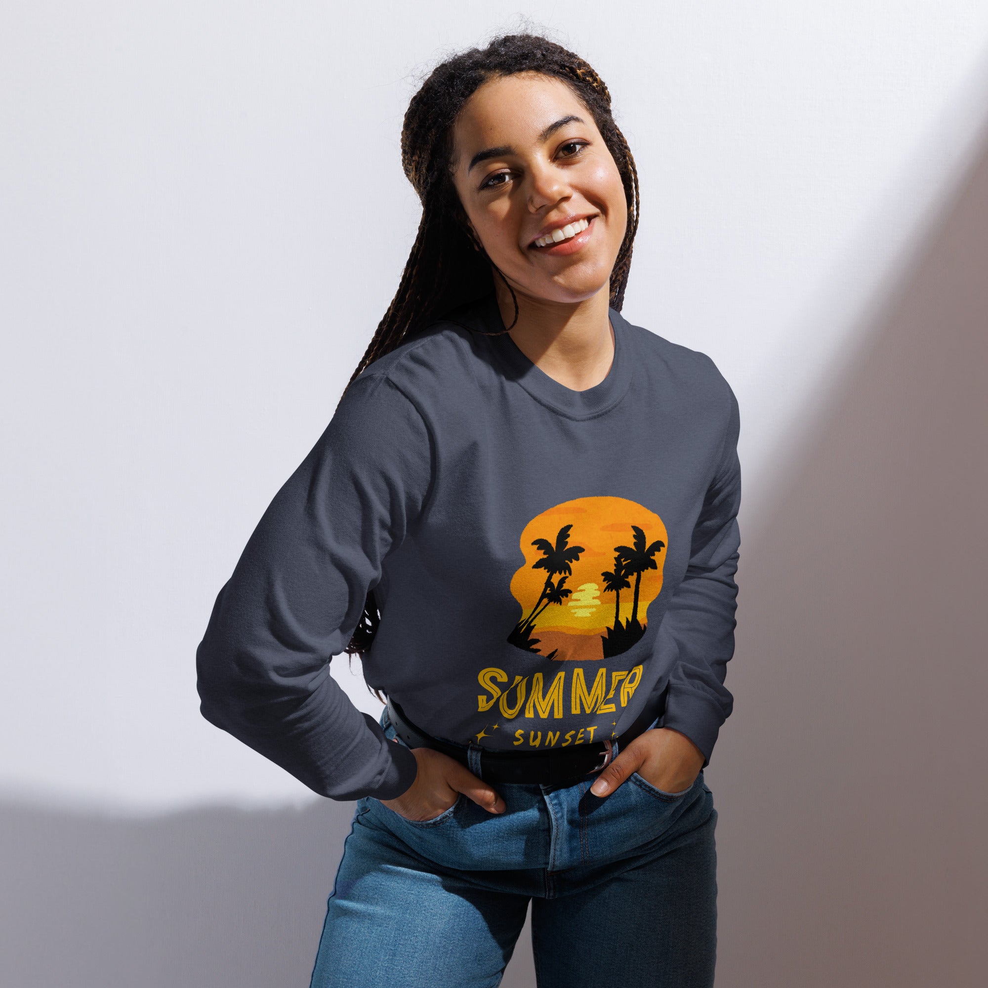 Unisex Garment-dyed heavyweight long-sleeve shirt | Summer Sunset long-sleeve shirt AwRans Clothing unisex-garment-dyed-heavyweight-long-sleeve-shirt-navy-front-67eaae92212e2