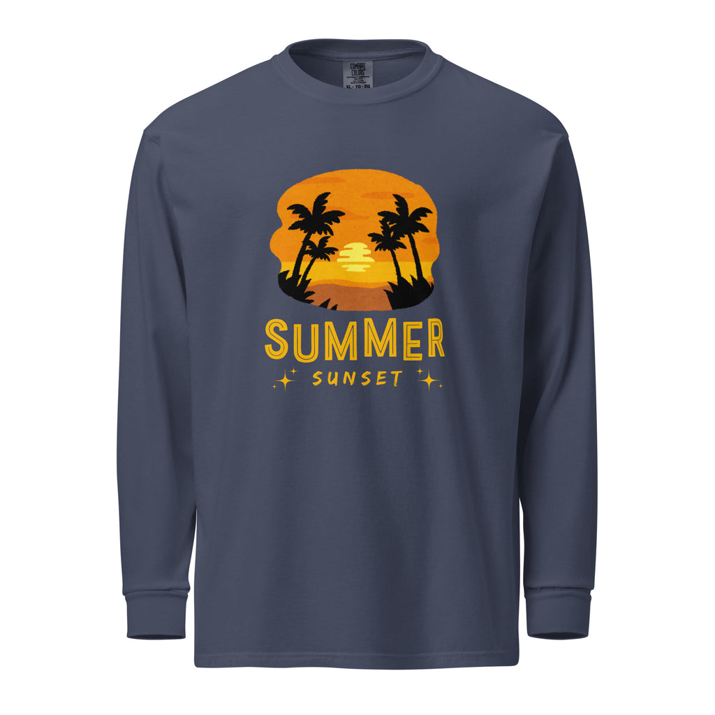 Unisex Garment-dyed heavyweight long-sleeve shirt | Summer Sunset long-sleeve shirt AwRans Clothing unisex-garment-dyed-heavyweight-long-sleeve-shirt-navy-front-67eaae92266d1
